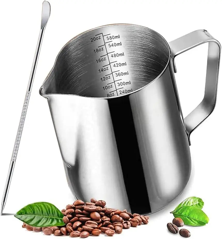 20 oz Milk Frothing Pitcher, 304 stainless steel 600ml milk can coffee frothing cup with art deco pen milk jug coffee cup used to make cappuccino latte Wholesale Hub