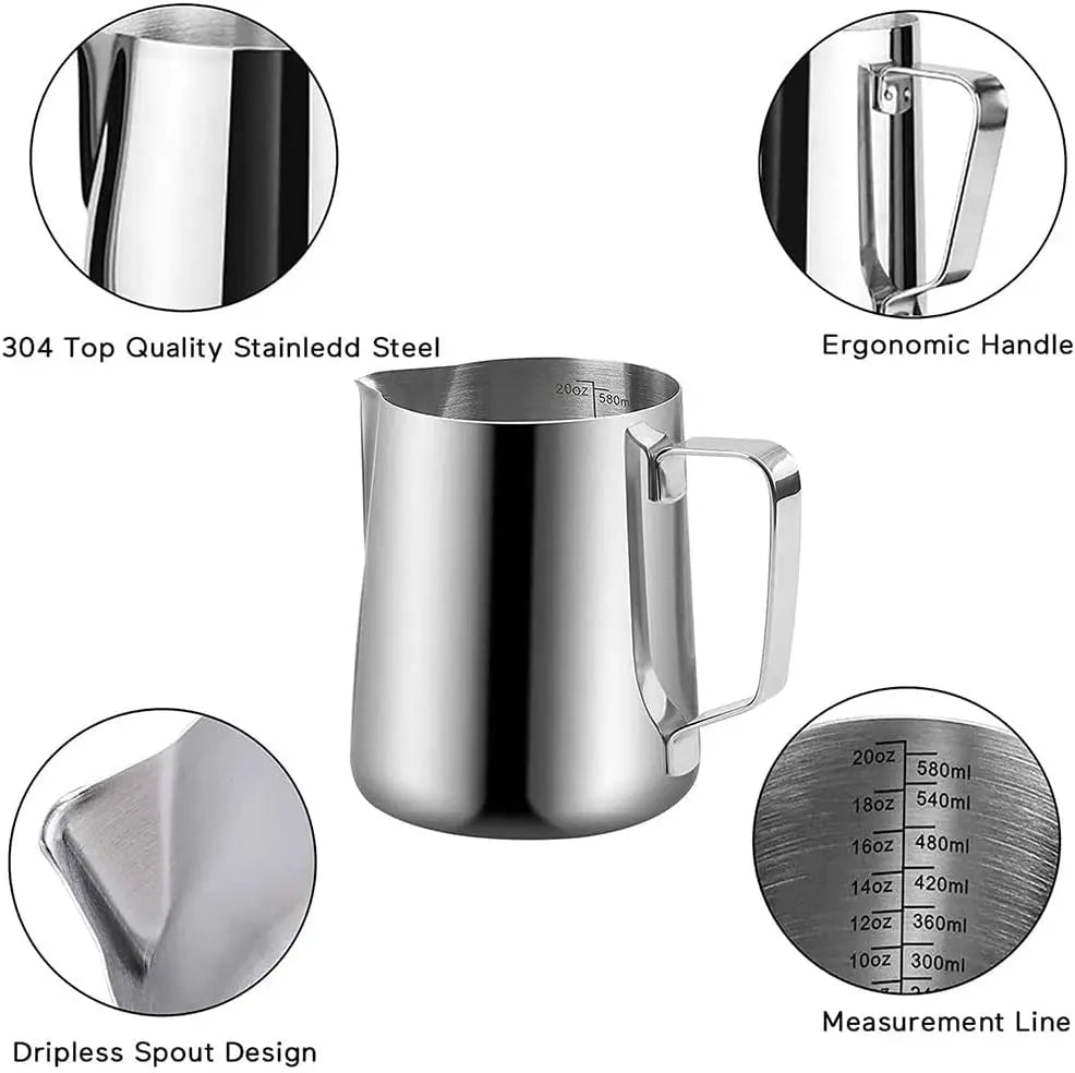 20 oz Milk Frothing Pitcher, 304 stainless steel 600ml milk can coffee frothing cup with art deco pen milk jug coffee cup used to make cappuccino latte Wholesale Hub