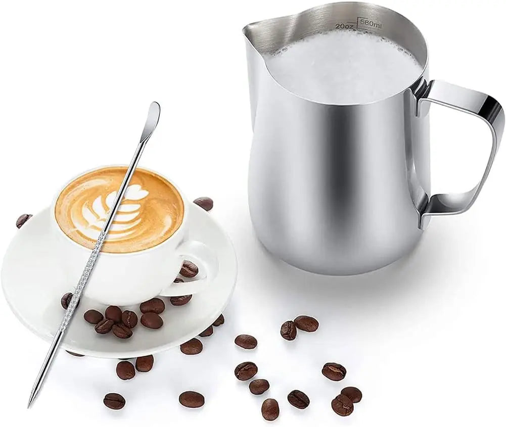 20 oz Milk Frothing Pitcher, 304 stainless steel 600ml milk can coffee frothing cup with art deco pen milk jug coffee cup used to make cappuccino latte Wholesale Hub