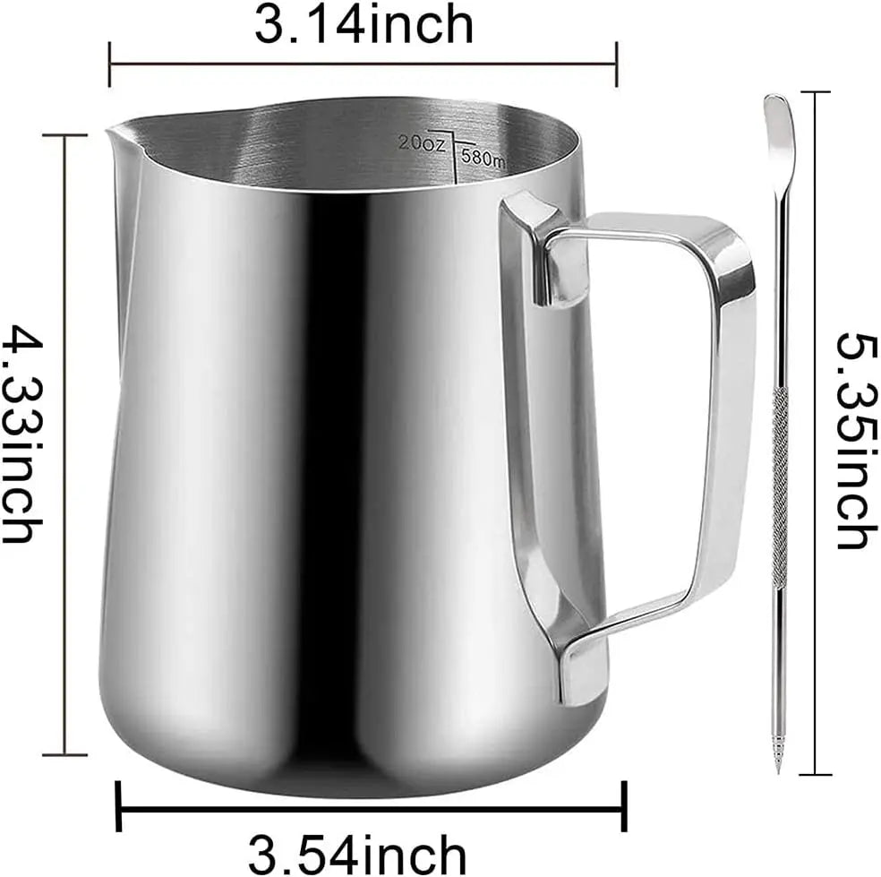 20 oz Milk Frothing Pitcher, 304 stainless steel 600ml milk can coffee frothing cup with art deco pen milk jug coffee cup used to make cappuccino latte Wholesale Hub