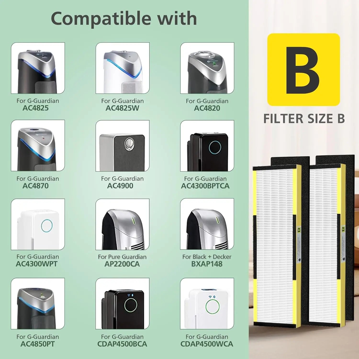4 Pack FLT4825 True HEPA Filter B Replacement with Activated Carbon Pre-Filters Compatible with Guardian Air Purifier AC4825 AC4300 AC4800 AC4900 AC4850 Wholesale Hub