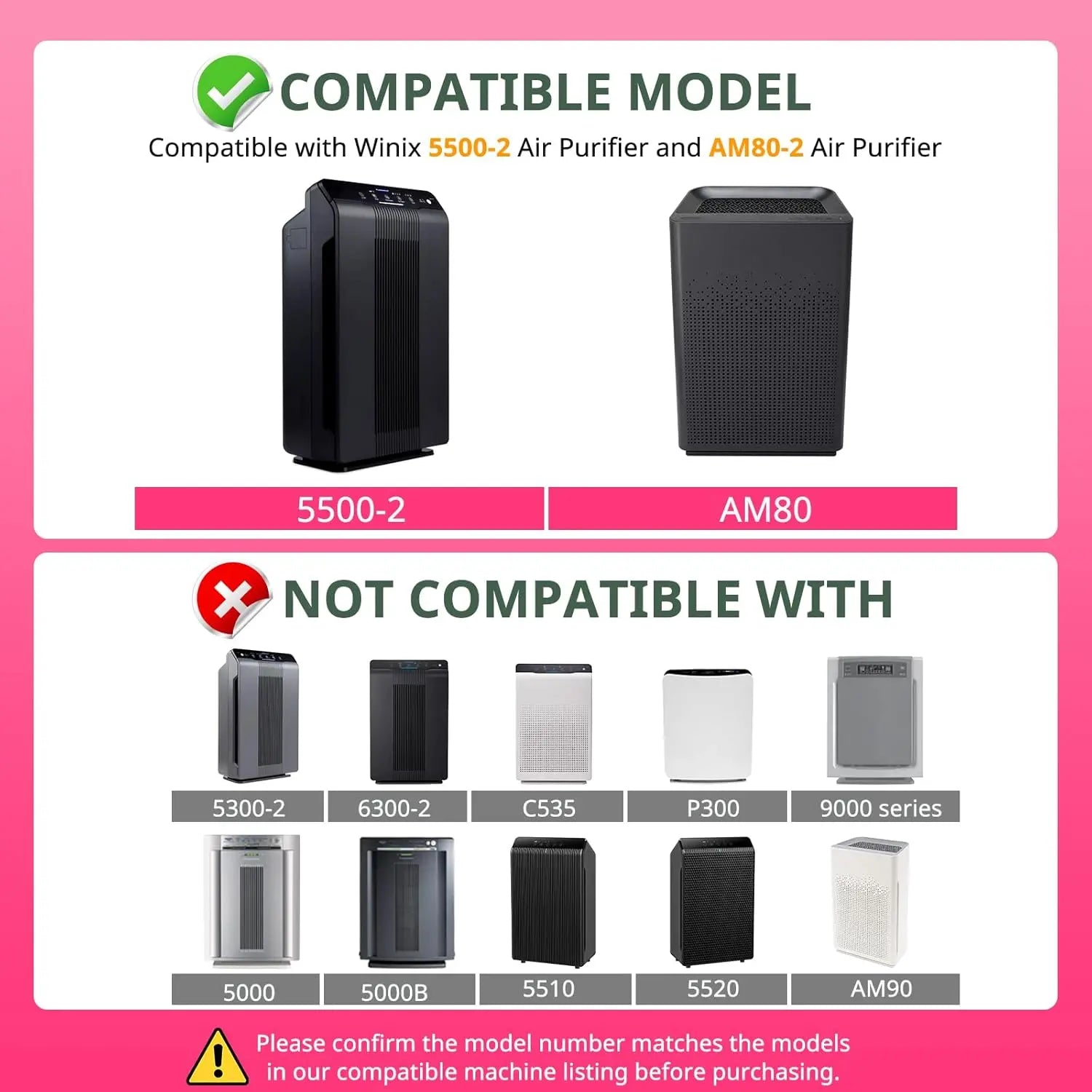 116130 Filter H HEPA Replacement Compatible with Winix 5500-2 Plasmawave Air Purifier and Winix AM80 Air Purifier - 2 HEPA and 2 Activated Carbon Filters Combo Pack Wholesale Hub