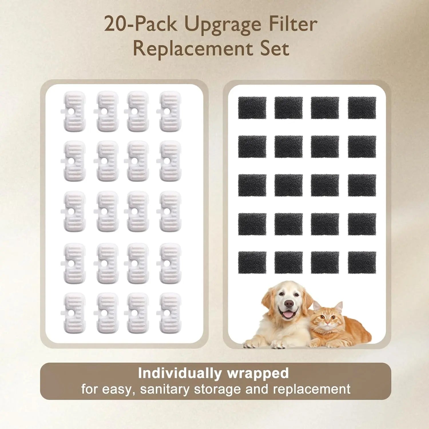 20 Packs Filter Replacement Compatible with Cat Water Fountain PLWF005/PLWF105/PLWF115/PLWF106/PLWF116/PLWF305, Upgrade Replacement Filters Fit Pet libro Water Fountain, Easy to Install Wholesale Hub