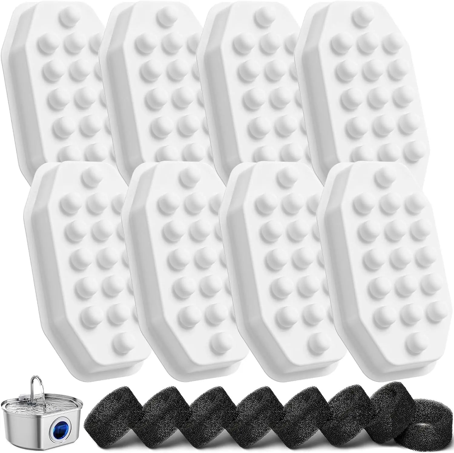 Official 8 Pack Cat Water Fountain Replacement Filters & Pre-Filter Sponges for 108oz/3.2 Stainless Steel Pet Water Fountain Wholesale Hub