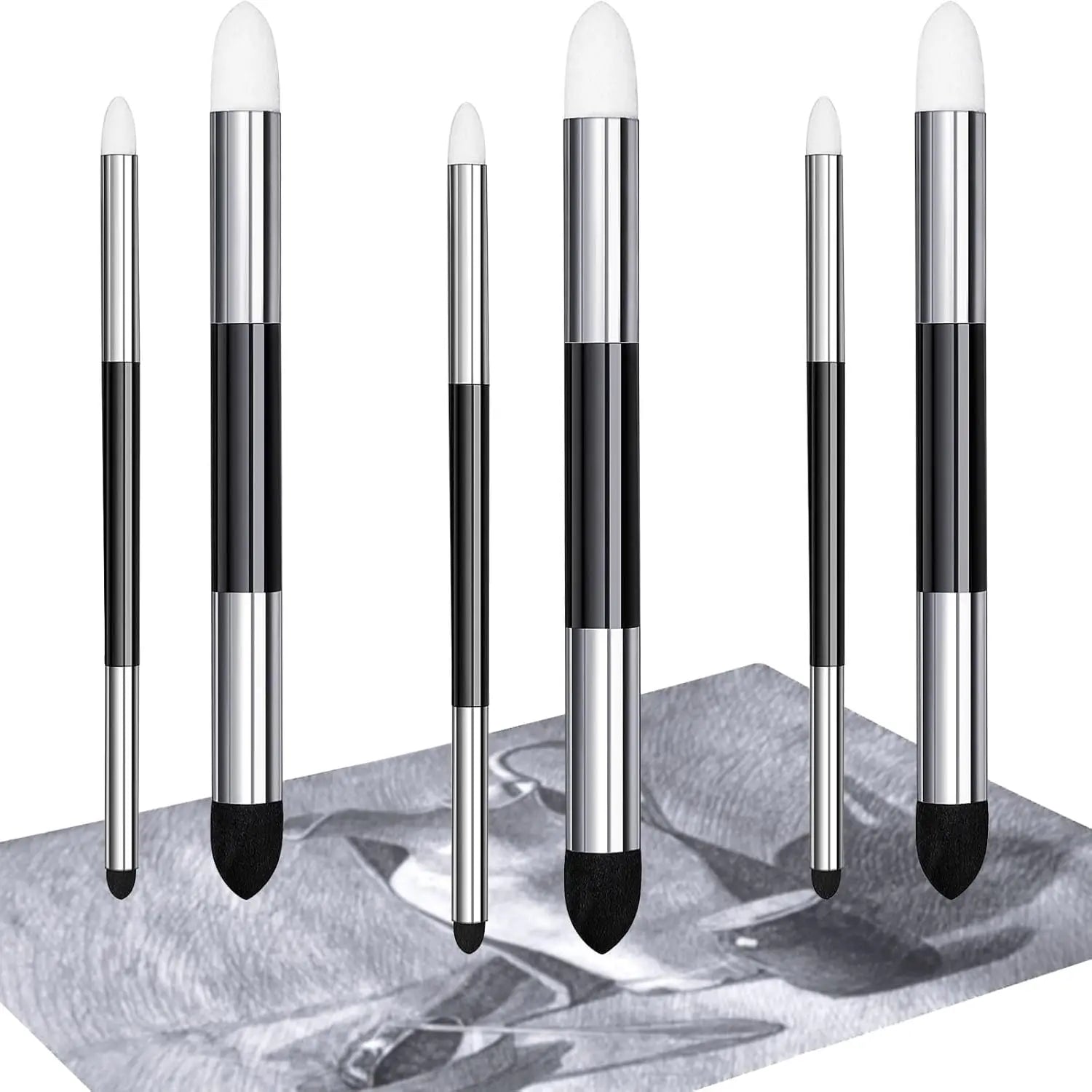 6 Pcs Blending Sponge Pen Double Headed Rub and Buff Washable Sketch Rubbing Sponge Brush Wipe Reusable Blending Stump Drawing Art Blenders for Artist Highlight Shadow Detail Tool (White,Black) Wholesale Hub
