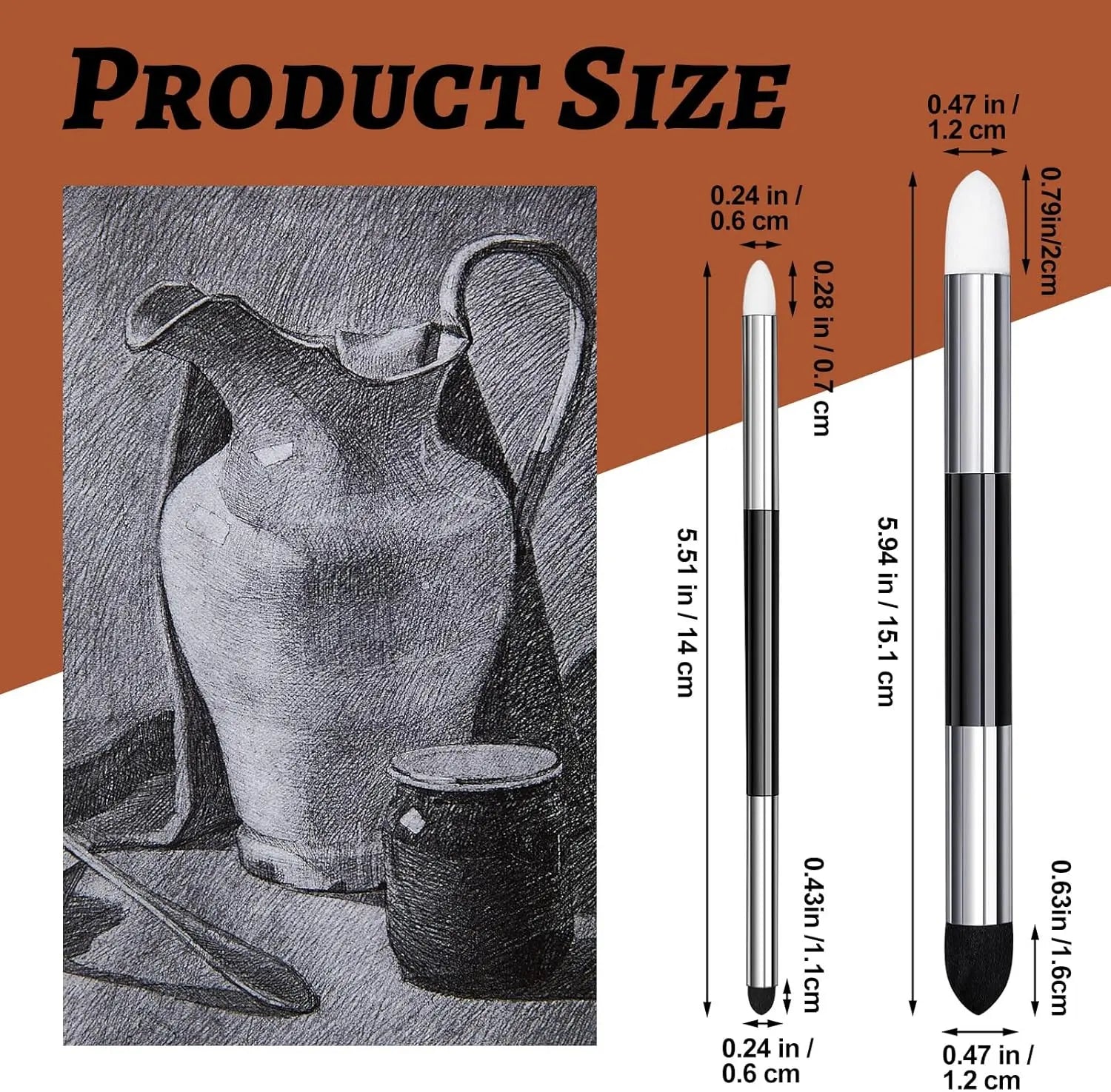 6 Pcs Blending Sponge Pen Double Headed Rub and Buff Washable Sketch Rubbing Sponge Brush Wipe Reusable Blending Stump Drawing Art Blenders for Artist Highlight Shadow Detail Tool (White,Black) Wholesale Hub
