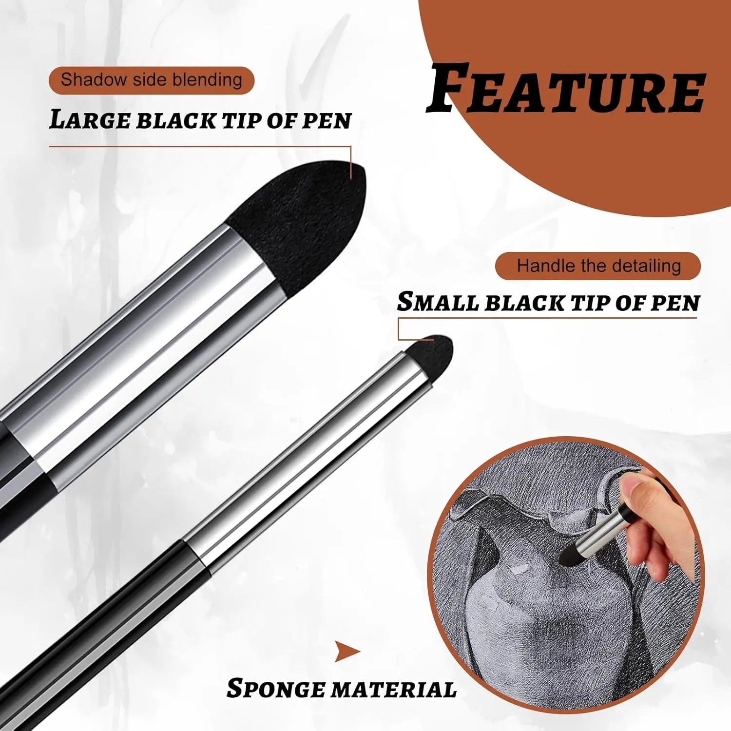 6 Pcs Blending Sponge Pen Double Headed Rub and Buff Washable Sketch Rubbing Sponge Brush Wipe Reusable Blending Stump Drawing Art Blenders for Artist Highlight Shadow Detail Tool (White,Black) Wholesale Hub