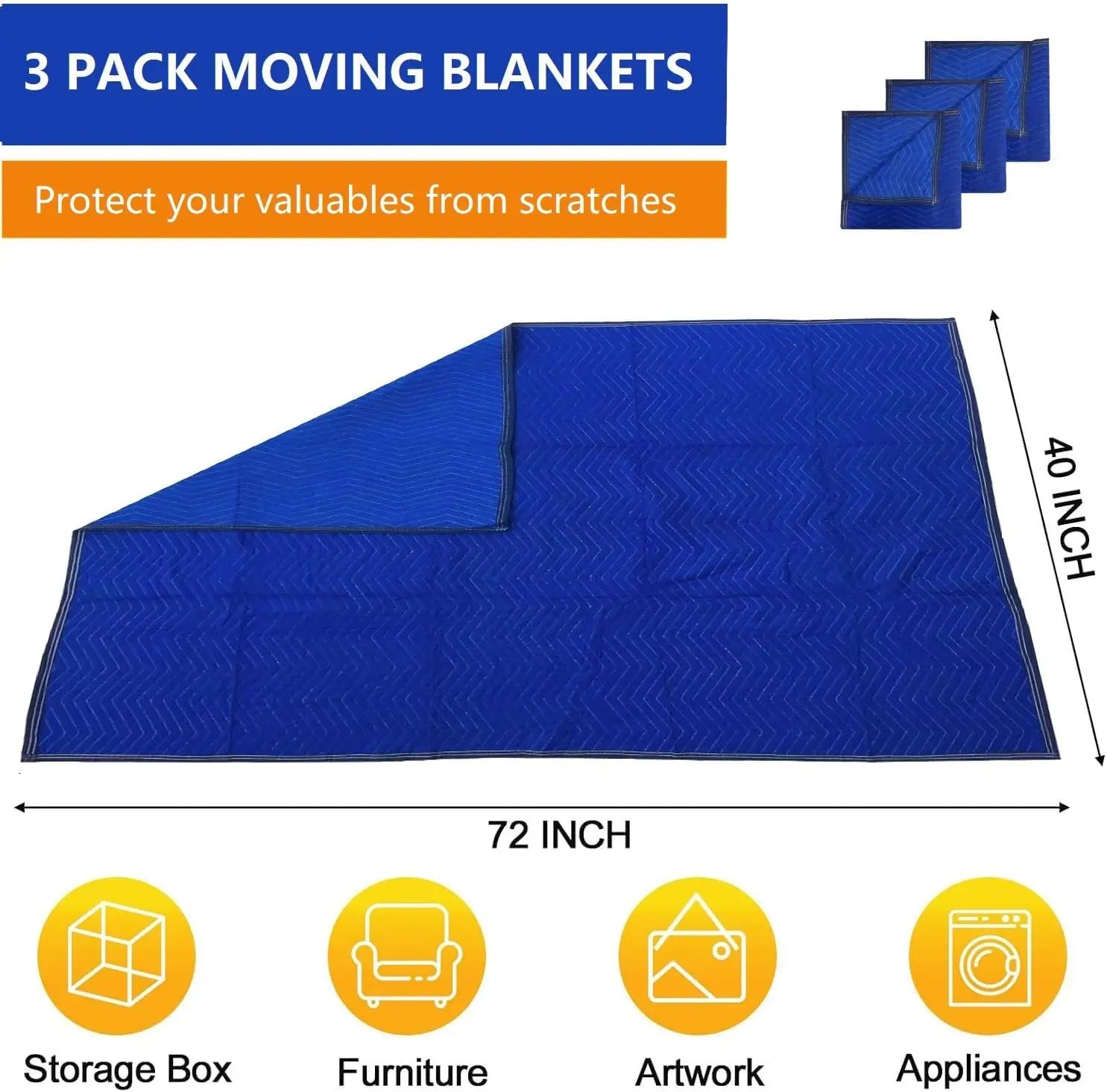 3 Pack Moving Blankets 40x72in Heavy Duty Padded Packing Blankets for Moving Shipping Protecting Furniture Professional Quilted Furniture Blankets for Moving Supplies Wholesale Hub