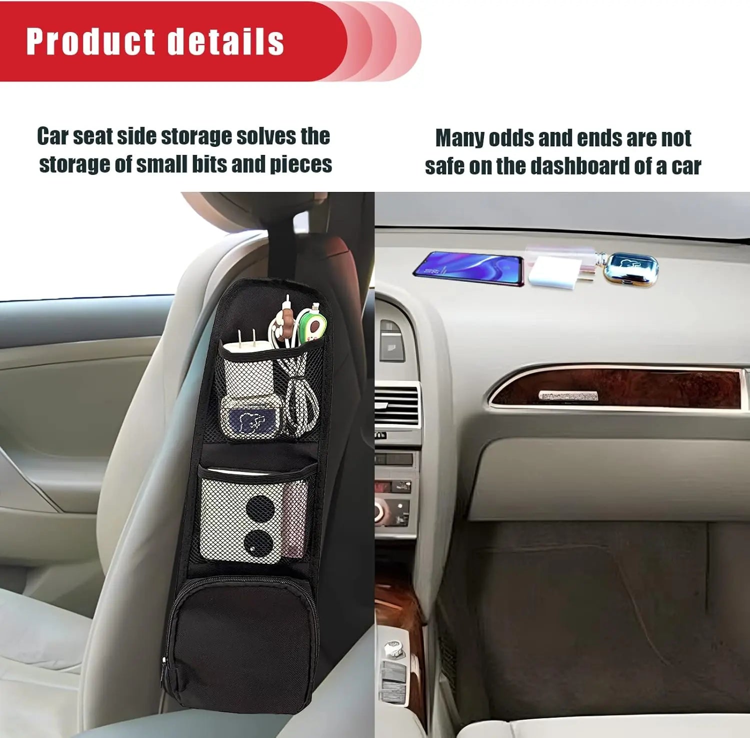 2PCS Car Seat Storage Hanging Bag, Multi-Pocket Seat Side Organizer, Multifunctional Mesh Net Pocket, Can Hold Mobile Phone, Wallet, Glasses, Suitable for Cars, SUVs, Trucks Wholesale Hub