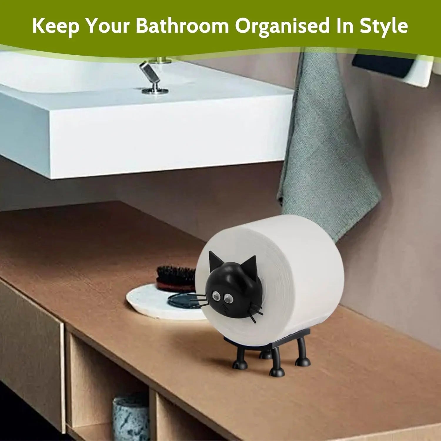 Cat Toilet Roll Holder: Tissue Paper Storage Stand - 3D Printed Black Loo Holder Bathroom Set for Shelf Housewarming Gift Decor (Cat-1Pcs) Cat-1pcs Wholesale Hub