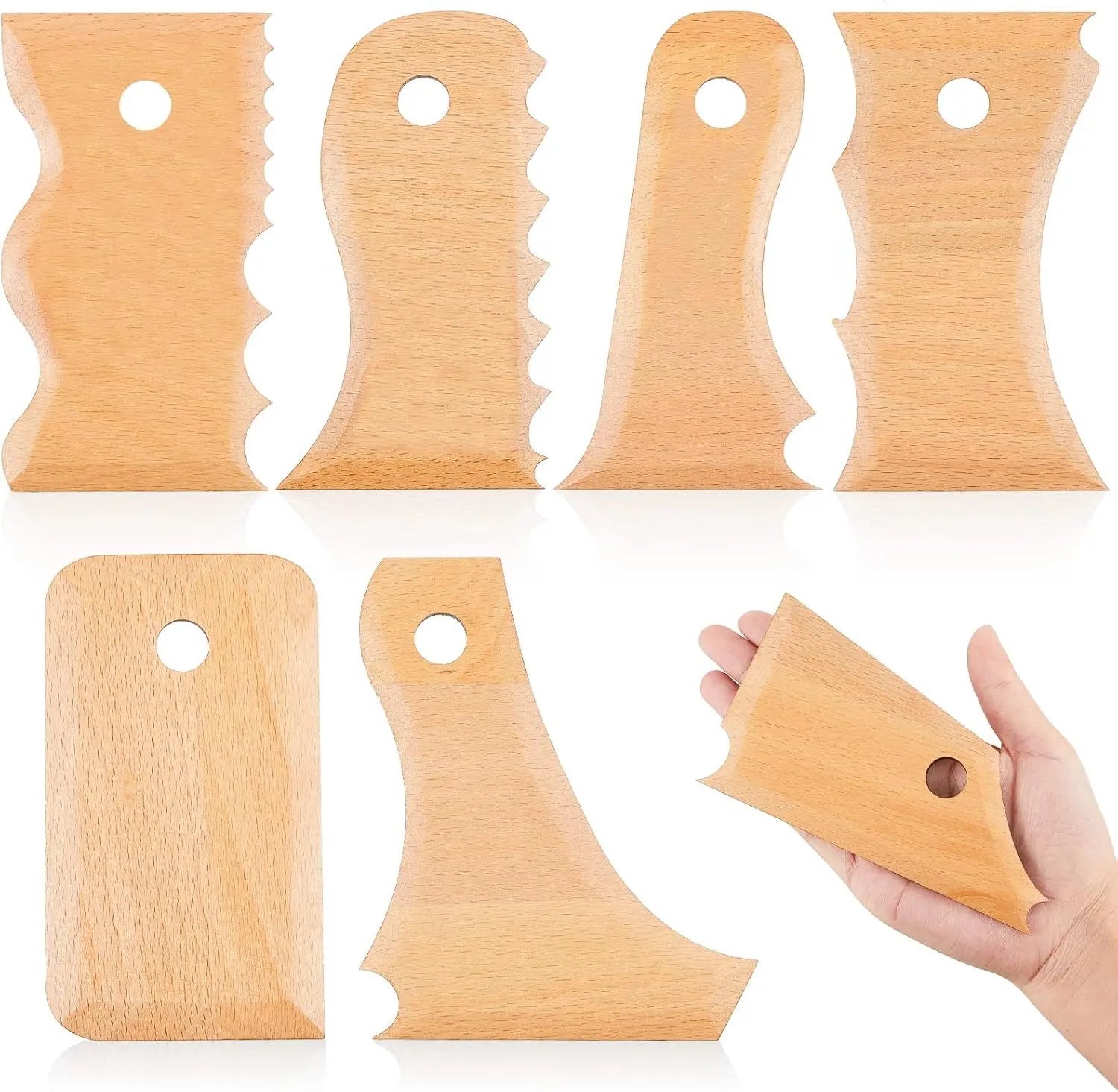 7 pcs Big Size Pottery Foot Shaper Tools Trimming Ceramics Profile Rib Bundle for Carving Clay Molds Ceramics, Beech Wood Wholesale Hub