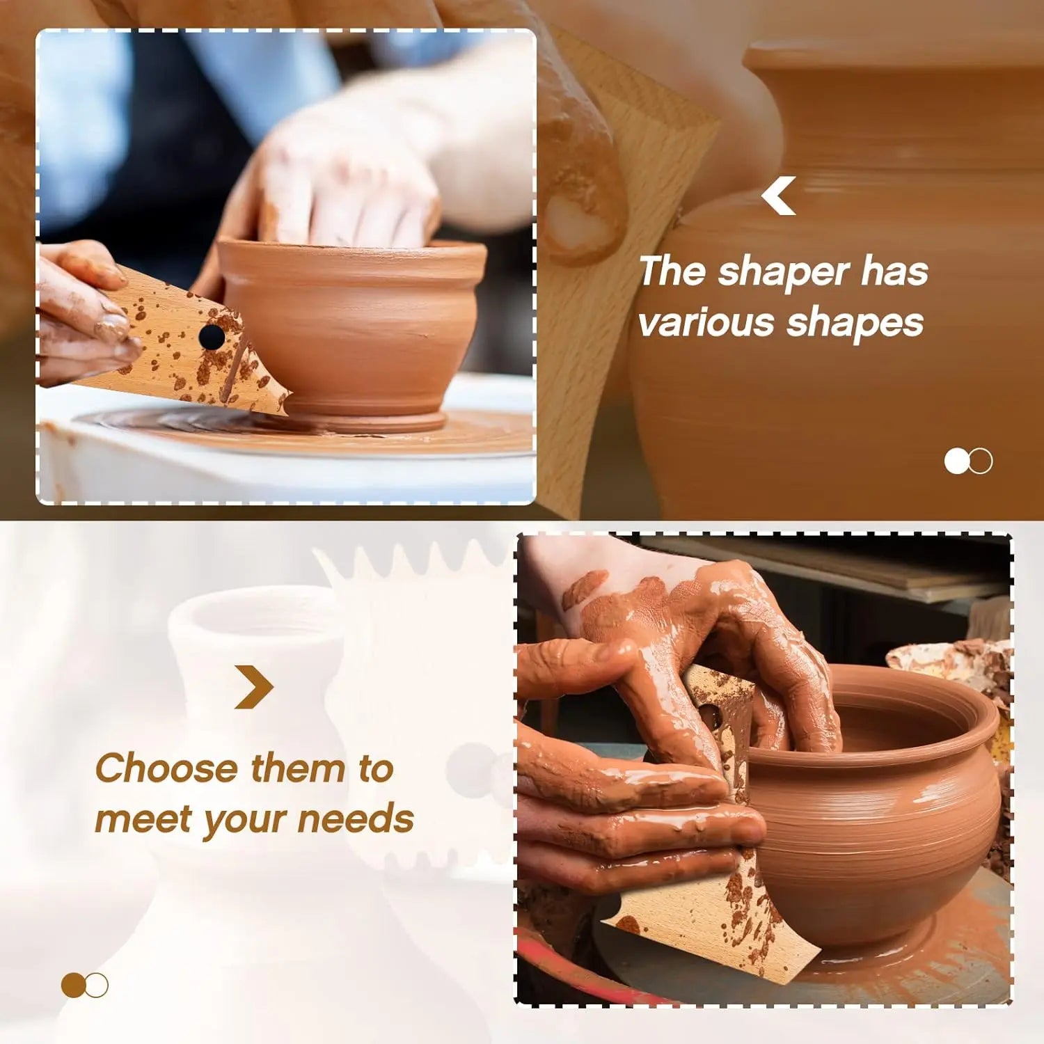 7 pcs Big Size Pottery Foot Shaper Tools Trimming Ceramics Profile Rib Bundle for Carving Clay Molds Ceramics, Beech Wood Wholesale Hub
