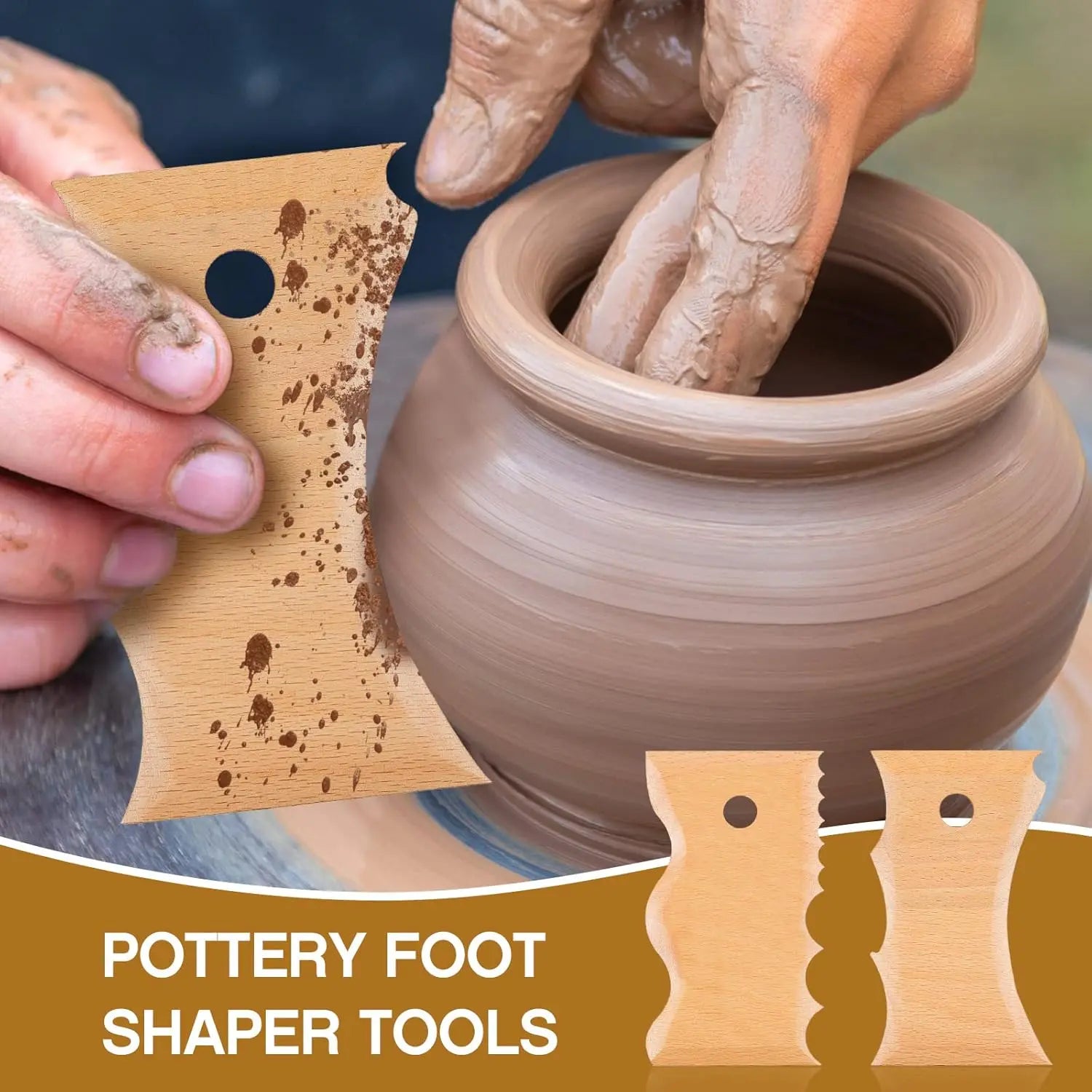 7 pcs Big Size Pottery Foot Shaper Tools Trimming Ceramics Profile Rib Bundle for Carving Clay Molds Ceramics, Beech Wood Wholesale Hub