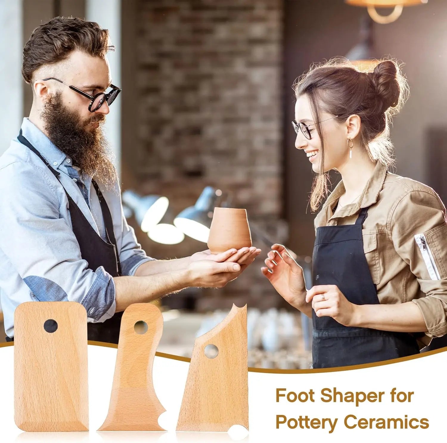 7 pcs Big Size Pottery Foot Shaper Tools Trimming Ceramics Profile Rib Bundle for Carving Clay Molds Ceramics, Beech Wood Wholesale Hub