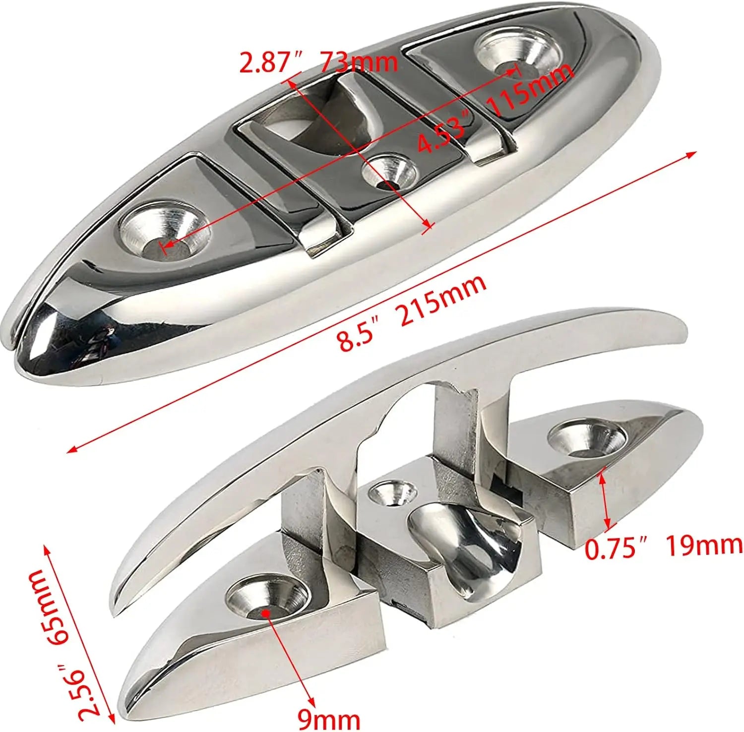 Boat Folding Cleat 8-1/2" Flip-up Heavy Dock Marine Grade 316 Stainless Steel Wholesale Hub