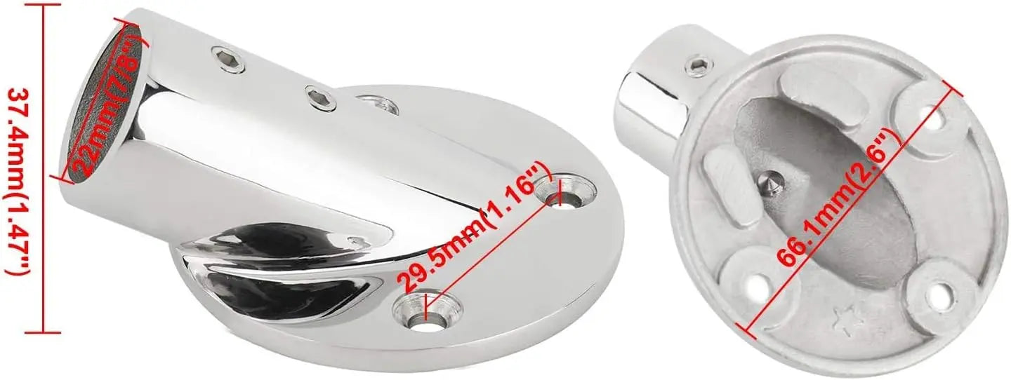 7/8''(22mm) 30 Degree Heavy Dudy 316 Stainless Steel Marine Tube Boat Hand Rail Round Base Bimini Top Fitting Hardware Wholesale Hub
