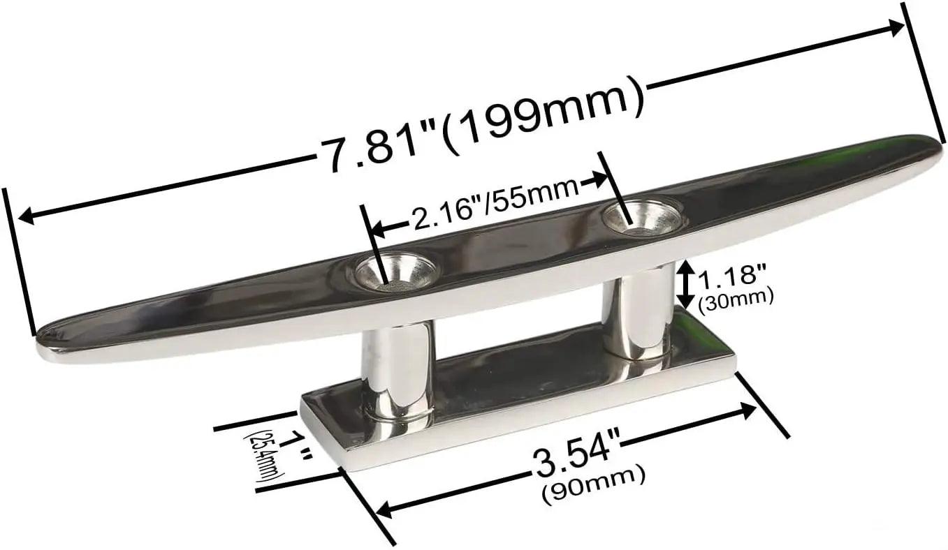Boat Cleat 8" 316 Stainless Steel Flat Top Low Silhouette Marine Mast Wholesale Hub