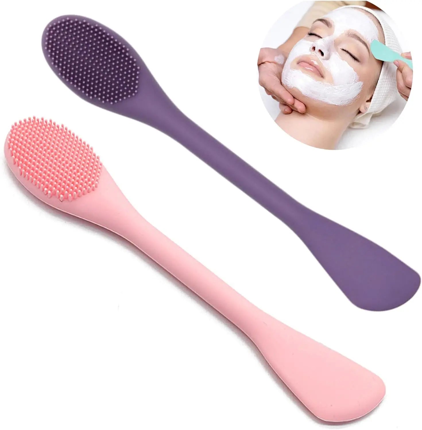 Silicone Face Mask Applicator Brush,Soft DIY Skincare Tools,Scrubber Exfoliator,Facial Cleansing Brush for Deep Gentle Exfoliating (Pink/Purple) Pink/Purple Wholesale Hub