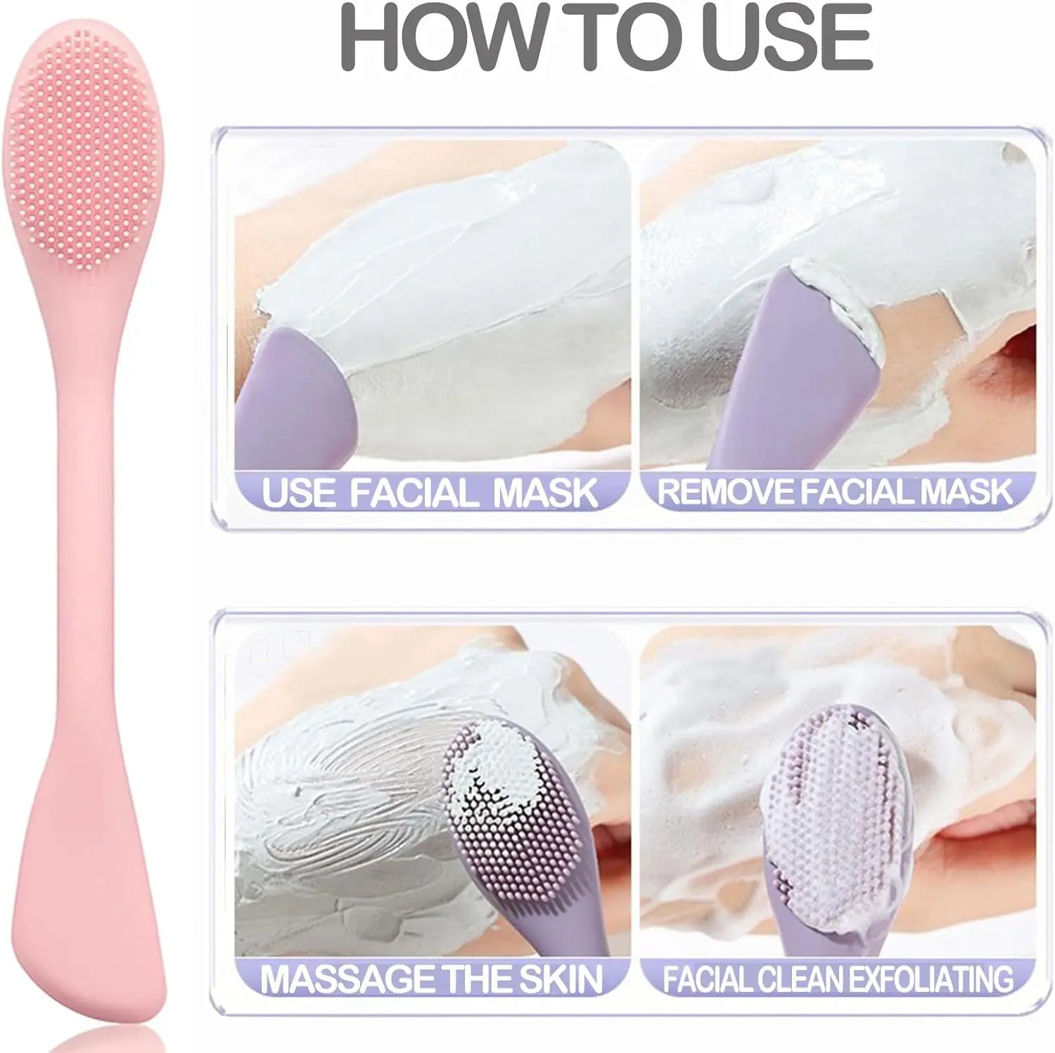 Silicone Face Mask Applicator Brush,Soft DIY Skincare Tools,Scrubber Exfoliator,Facial Cleansing Brush for Deep Gentle Exfoliating (Pink/Purple) Pink/Purple Wholesale Hub