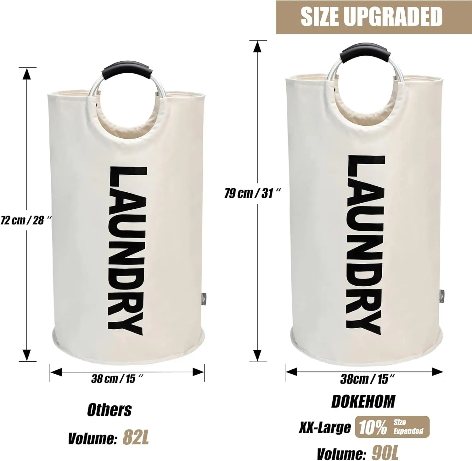 Petluno 90L Large Laundry Basket, Collapsible Bag, Freestanding Tall Clothes Hamper, Foldable Washing Bin (Beige) Beige Wholesale Hub