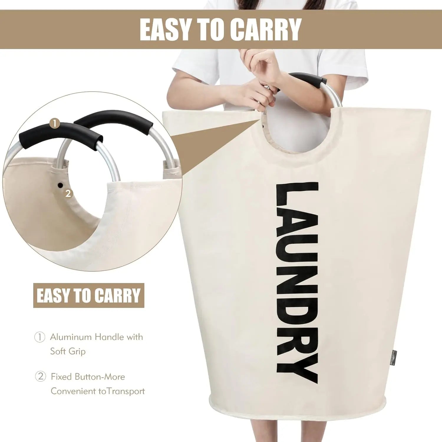 Petluno 90L Large Laundry Basket, Collapsible Bag, Freestanding Tall Clothes Hamper, Foldable Washing Bin (Beige) Beige Wholesale Hub