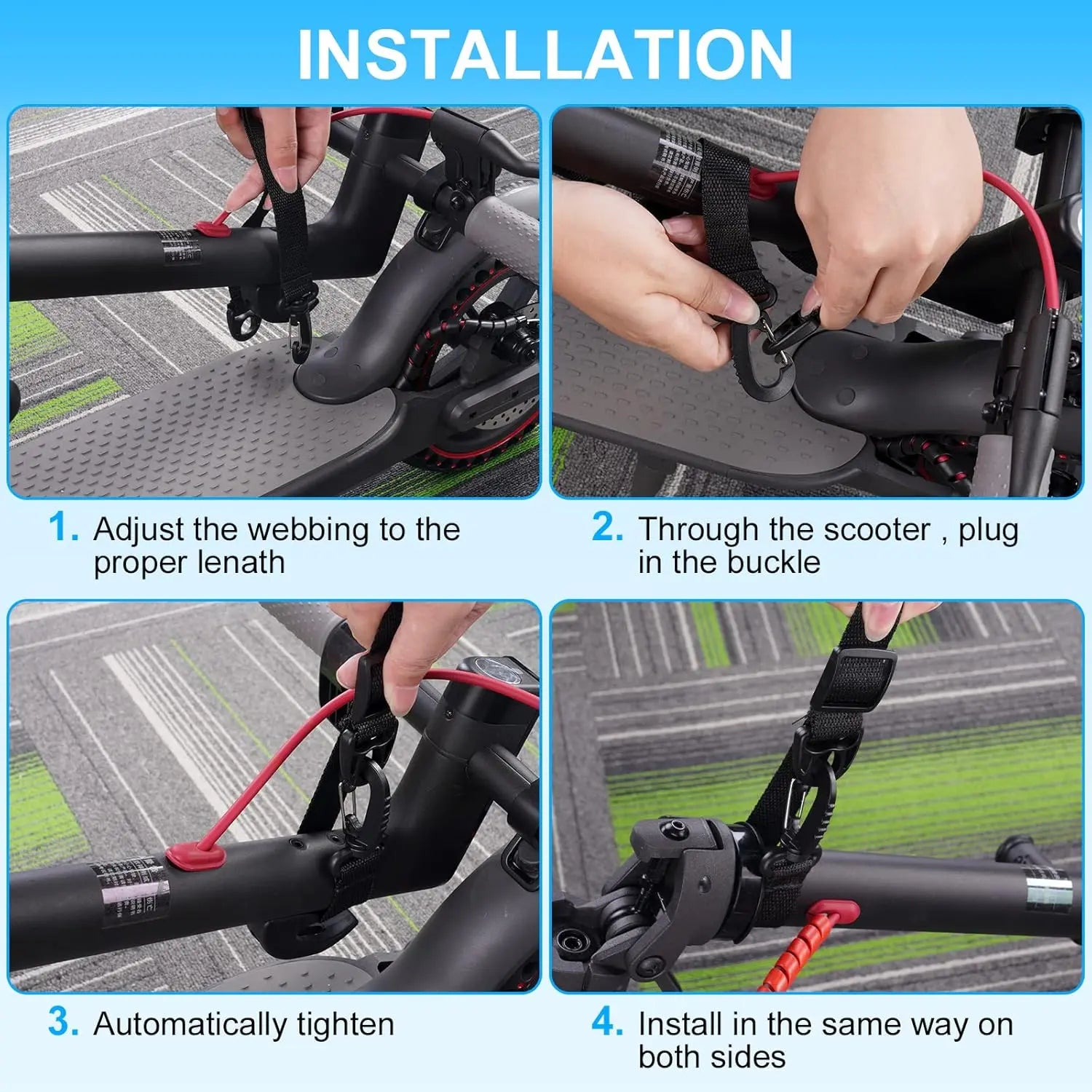 Petluno Accessories for electric scooters, compatible with Xiaomi M365/1S/Pro, scooter carry bag/child handle/ hooks/cable conduit protection/reflective set/shoulder strap/handlebar # 3 Straps Wholesale Hub