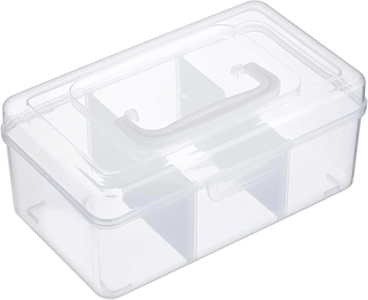 Petluno Clear Stackable Storage Box with Divider Tray, Plastic 3-Compartment Multi-functional Container for Nail Polish, Toys, Crafts, Stationery, Sewing, Fishing Gear Transparent Small Wholesale Hub