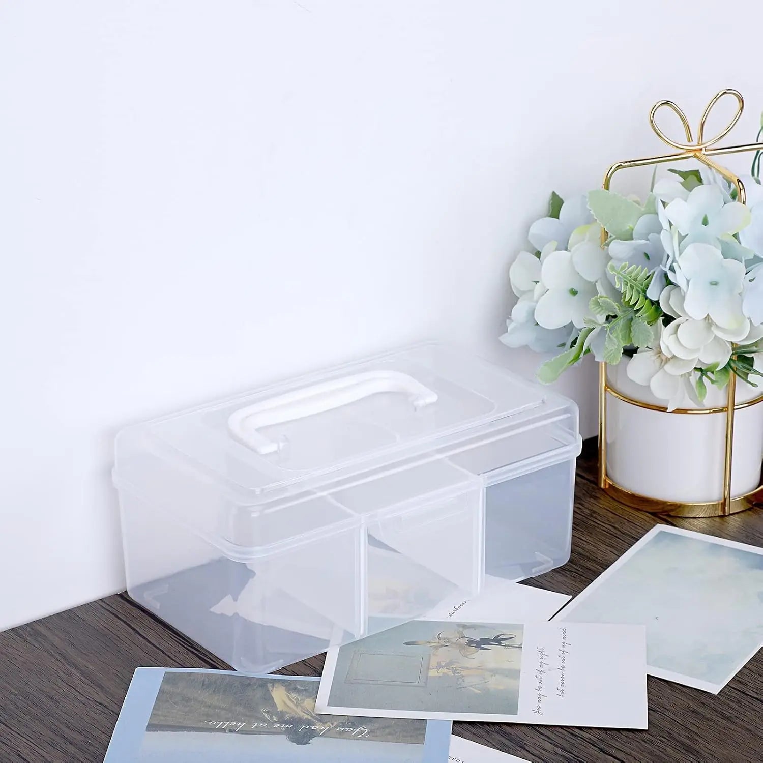 Petluno Clear Stackable Storage Box with Divider Tray, Plastic 3-Compartment Multi-functional Container for Nail Polish, Toys, Crafts, Stationery, Sewing, Fishing Gear Transparent Small Wholesale Hub