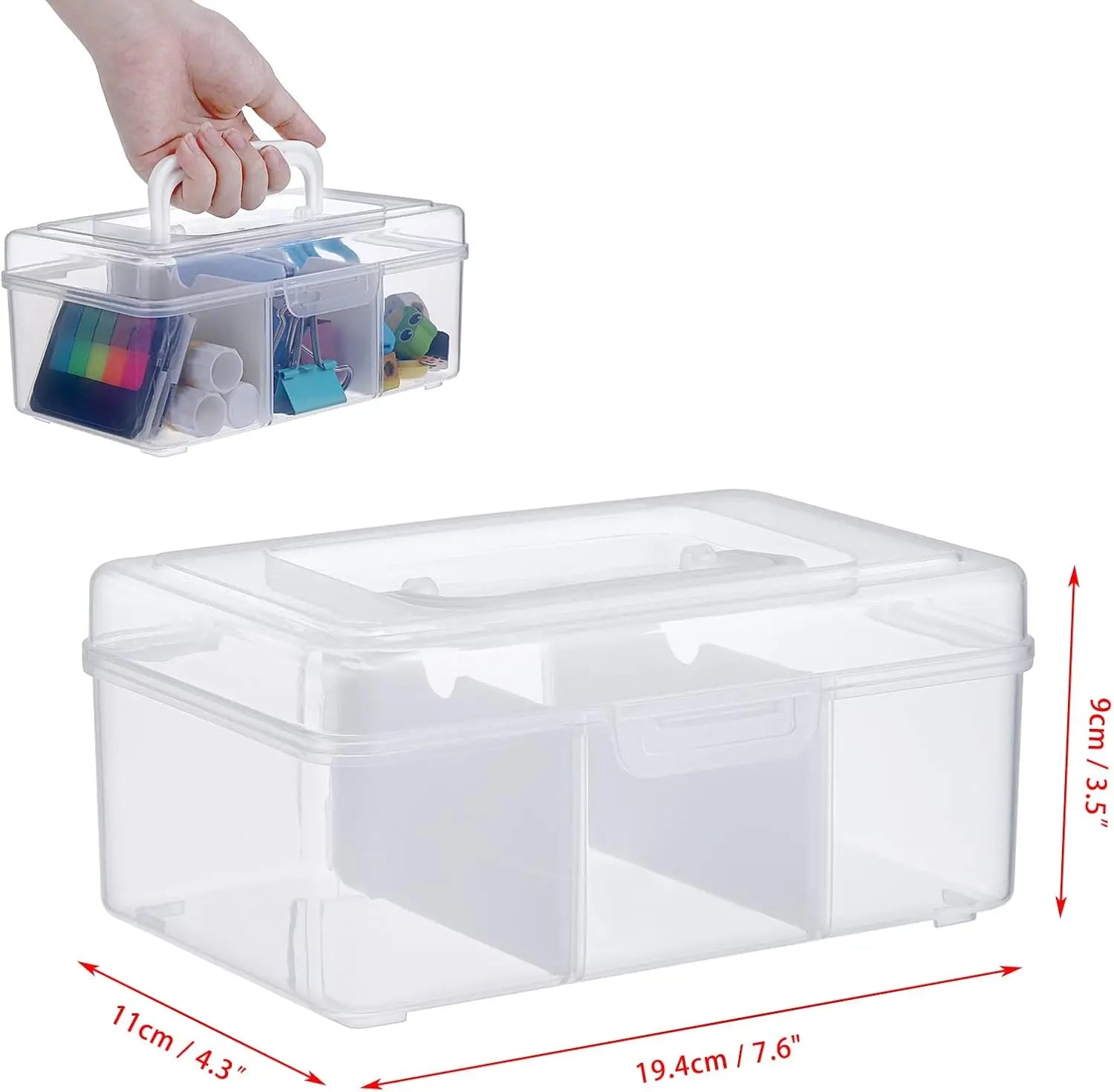 Petluno Clear Stackable Storage Box with Divider Tray, Plastic 3-Compartment Multi-functional Container for Nail Polish, Toys, Crafts, Stationery, Sewing, Fishing Gear Transparent Small Wholesale Hub