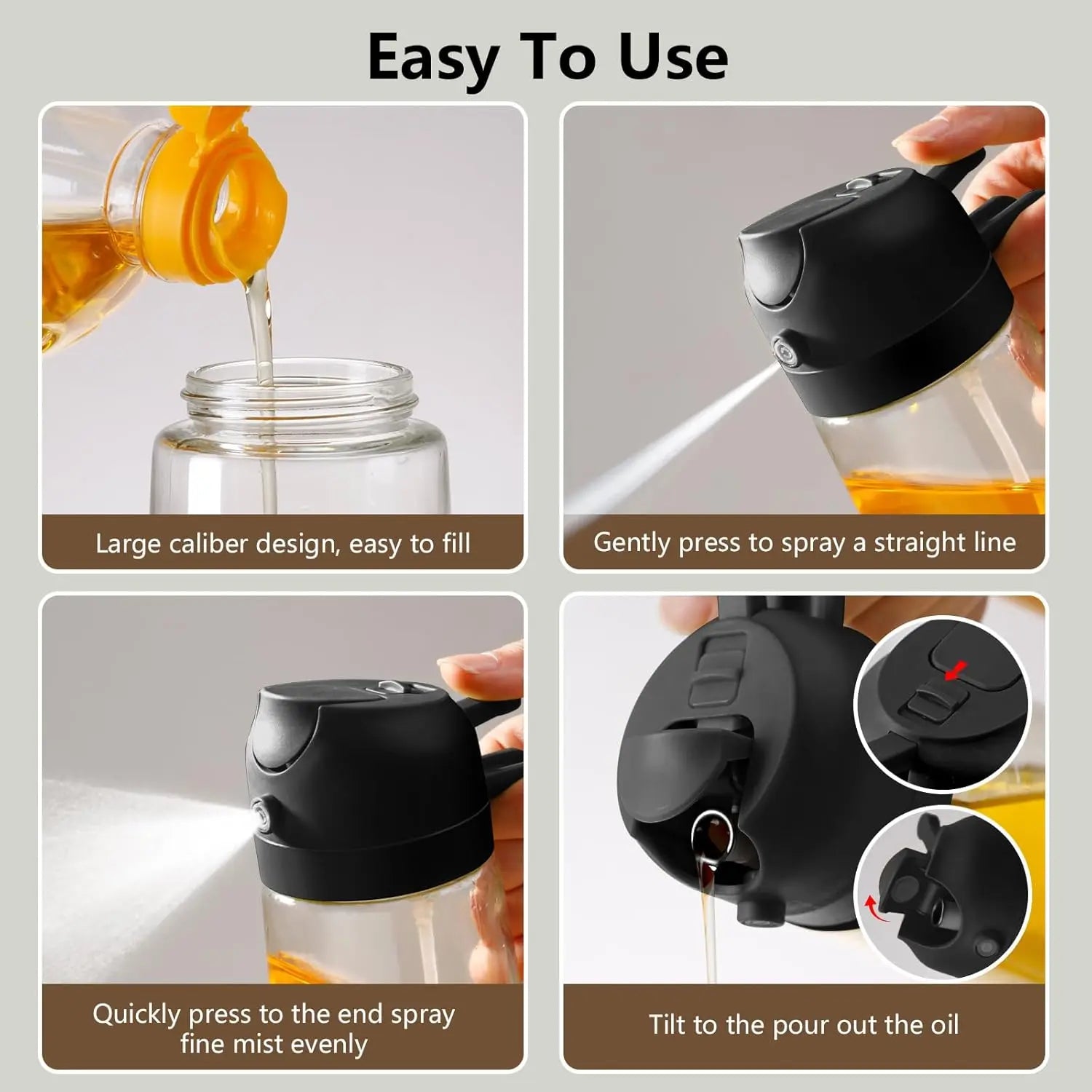 Oil Sprayer for Cooking, 470ml/16oz 2 in 1 Oil Dispenser and Oil Sprayer, Glass Olive Oil Bottle Pourer for Kitchen, Cooking, Salad, Barbecue (Black) Wholesale Hub