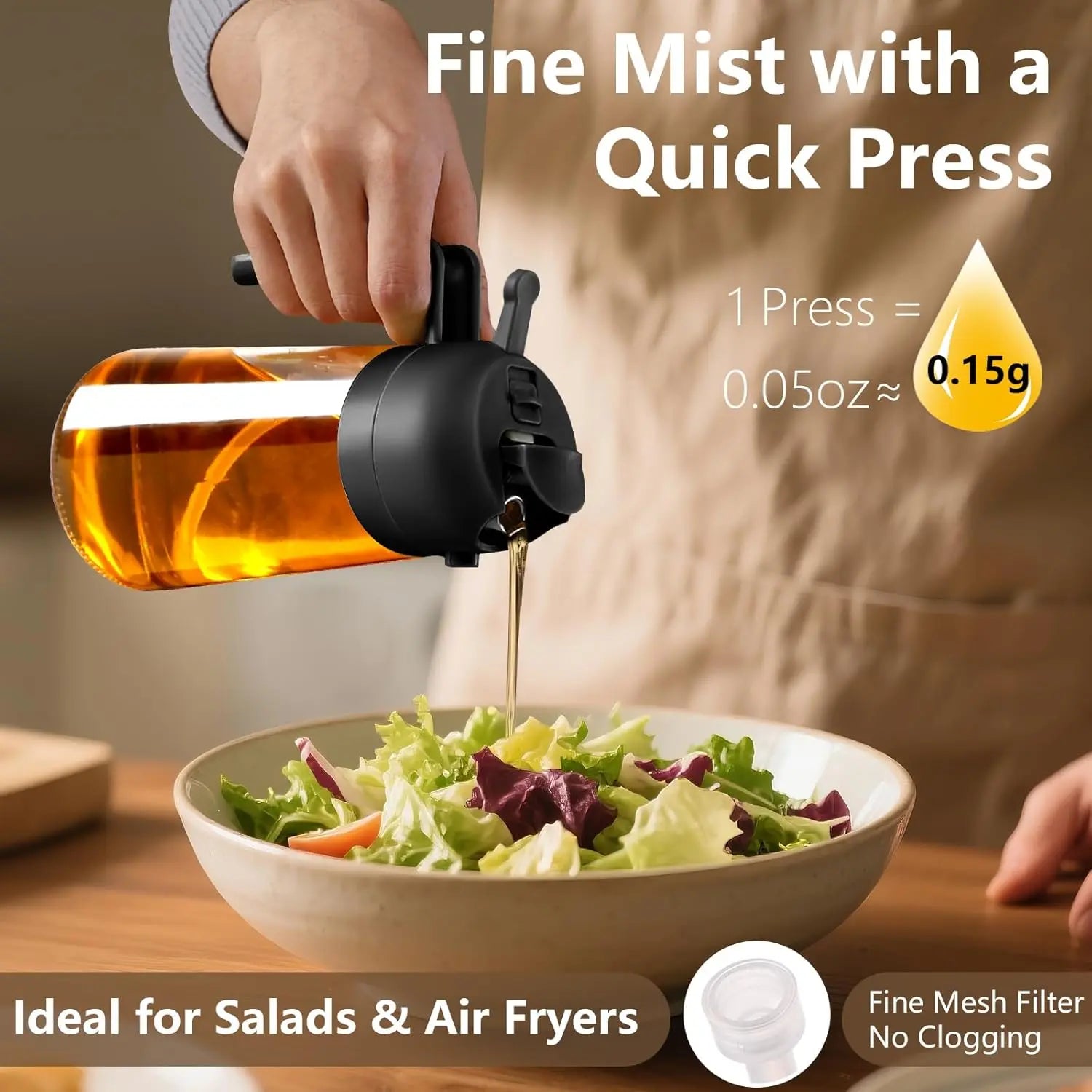 Oil Sprayer for Cooking, 470ml/16oz 2 in 1 Oil Dispenser and Oil Sprayer, Glass Olive Oil Bottle Pourer for Kitchen, Cooking, Salad, Barbecue (Black) Wholesale Hub