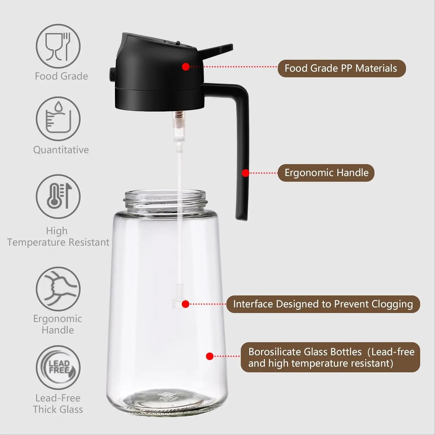 Oil Sprayer for Cooking, 470ml/16oz 2 in 1 Oil Dispenser and Oil Sprayer, Glass Olive Oil Bottle Pourer for Kitchen, Cooking, Salad, Barbecue (Black) Wholesale Hub