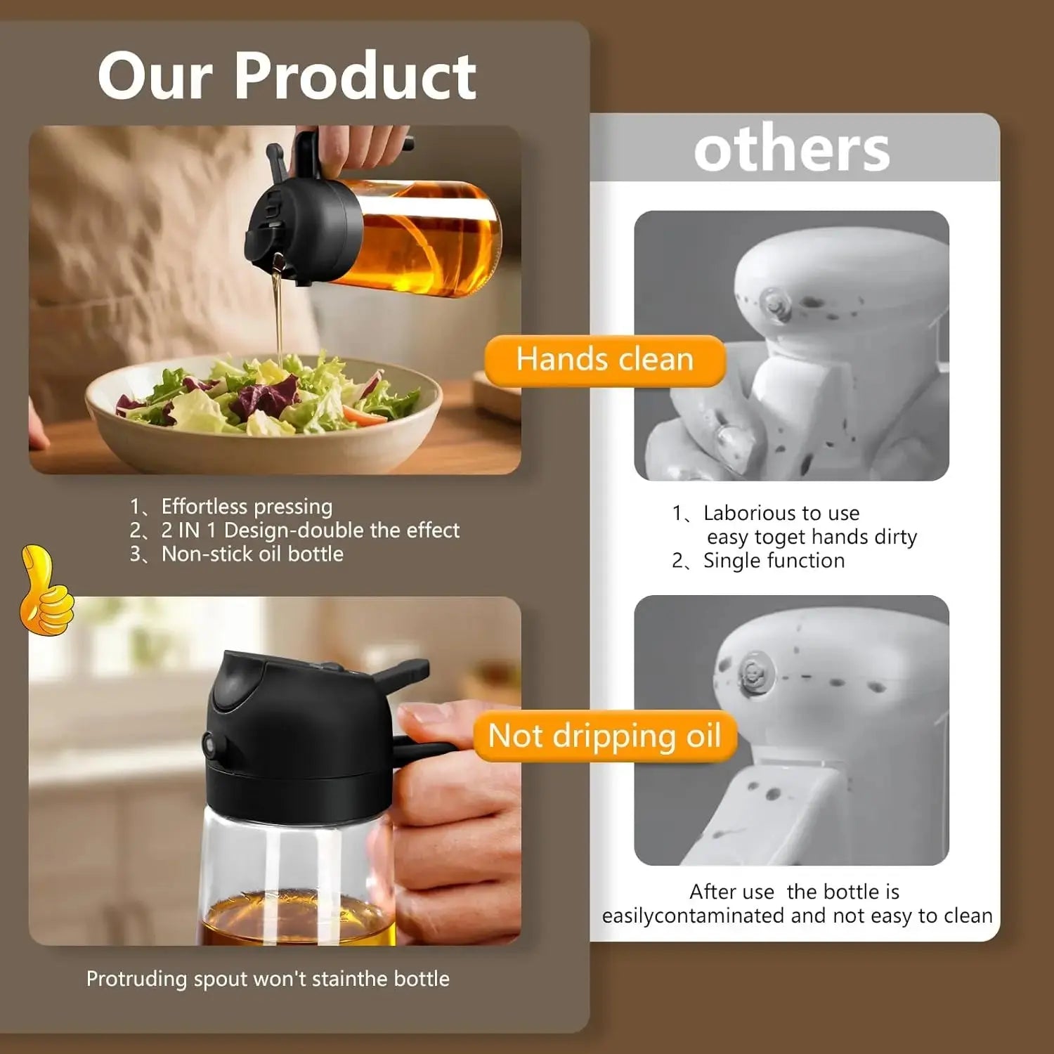 Oil Sprayer for Cooking, 470ml/16oz 2 in 1 Oil Dispenser and Oil Sprayer, Glass Olive Oil Bottle Pourer for Kitchen, Cooking, Salad, Barbecue (Black) Wholesale Hub
