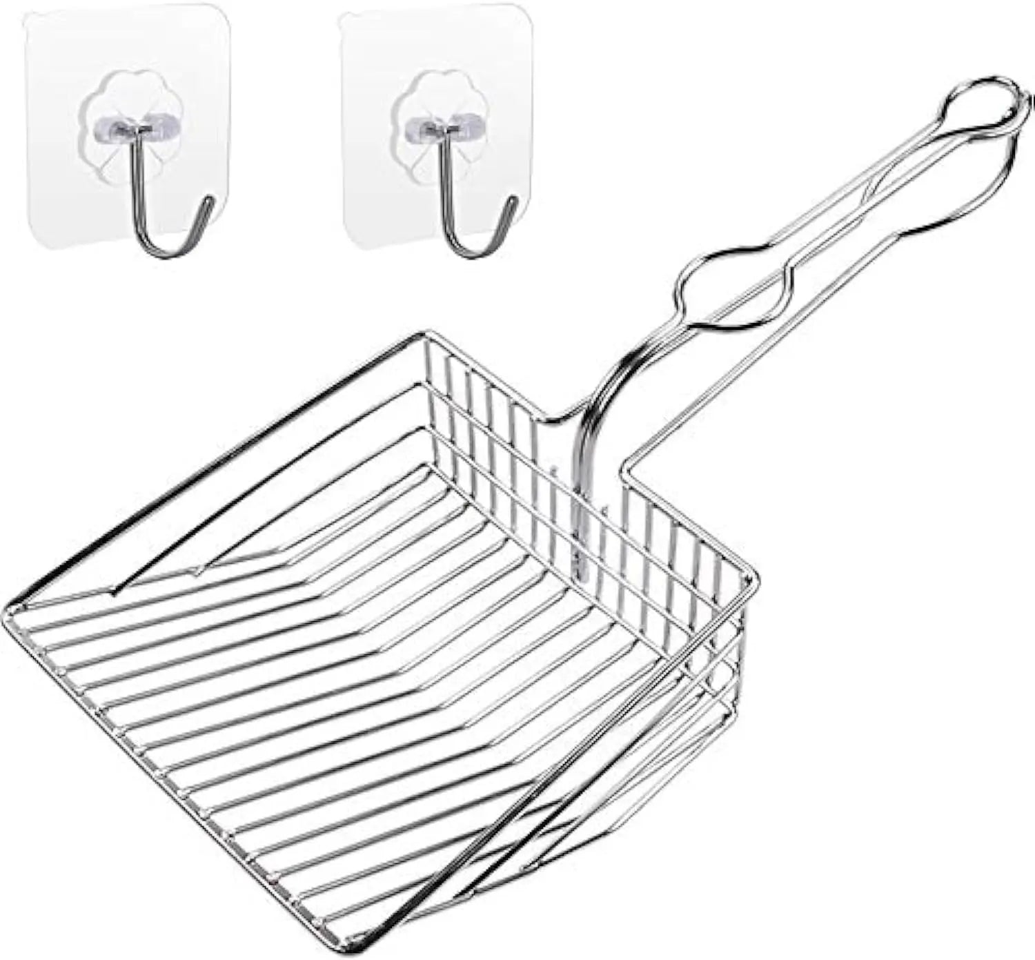 Metal Cat Litter Scoop, Fast and Clean Clumping Kitty Litter Scooper with Holder, Flat Ledging Edge, Large Solid and Comfy! All Metal Fun Maker, Say No to Dirty and Loose Handle,1+2pcs Wholesale Hub