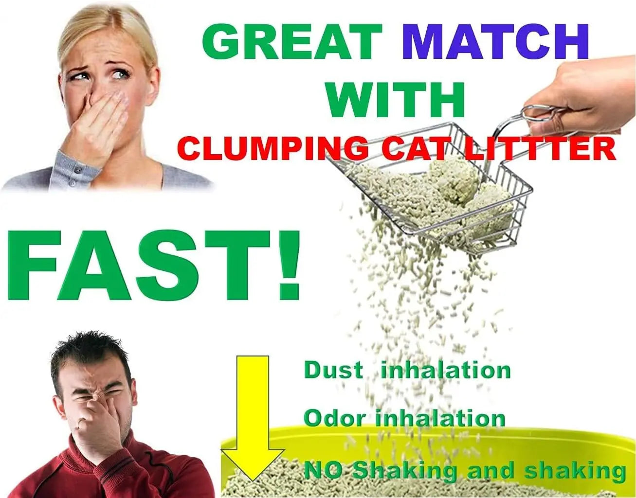 Metal Cat Litter Scoop, Fast and Clean Clumping Kitty Litter Scooper with Holder, Flat Ledging Edge, Large Solid and Comfy! All Metal Fun Maker, Say No to Dirty and Loose Handle,1+2pcs Wholesale Hub