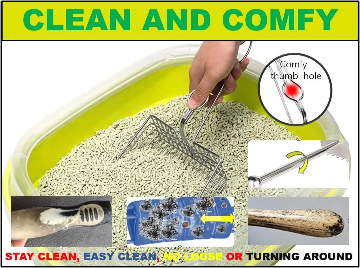 Metal Cat Litter Scoop, Fast and Clean Clumping Kitty Litter Scooper with Holder, Flat Ledging Edge, Large Solid and Comfy! All Metal Fun Maker, Say No to Dirty and Loose Handle,1+2pcs Wholesale Hub