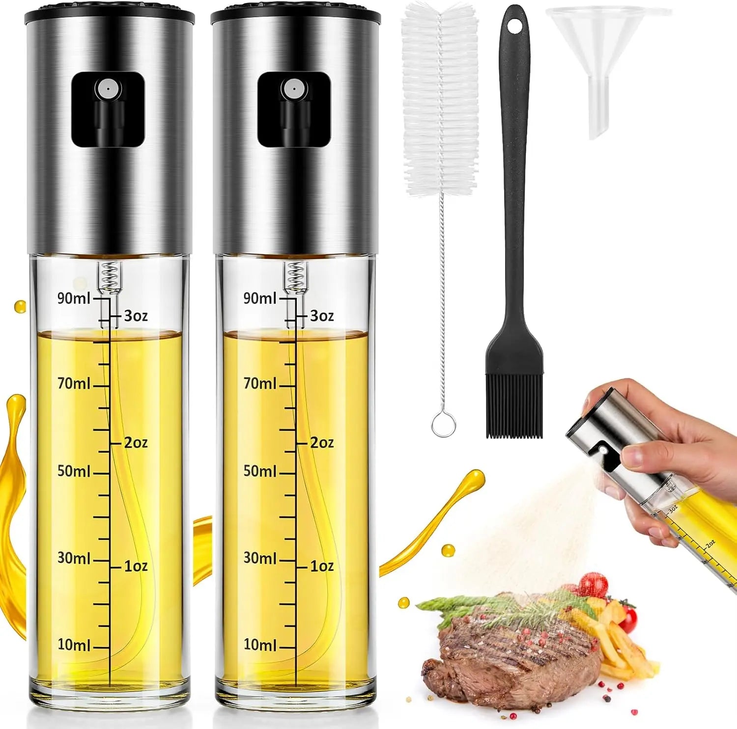 Oil Spray Bottle 2Pcs: Olive Sprayer for Cooking, Olive Oil Dispenser Bottle for Kitchen Gadgets,Food-grade Glass Oil Mister for Air Fryer, Frying, Salad, BBQ (2) Wholesale Hub