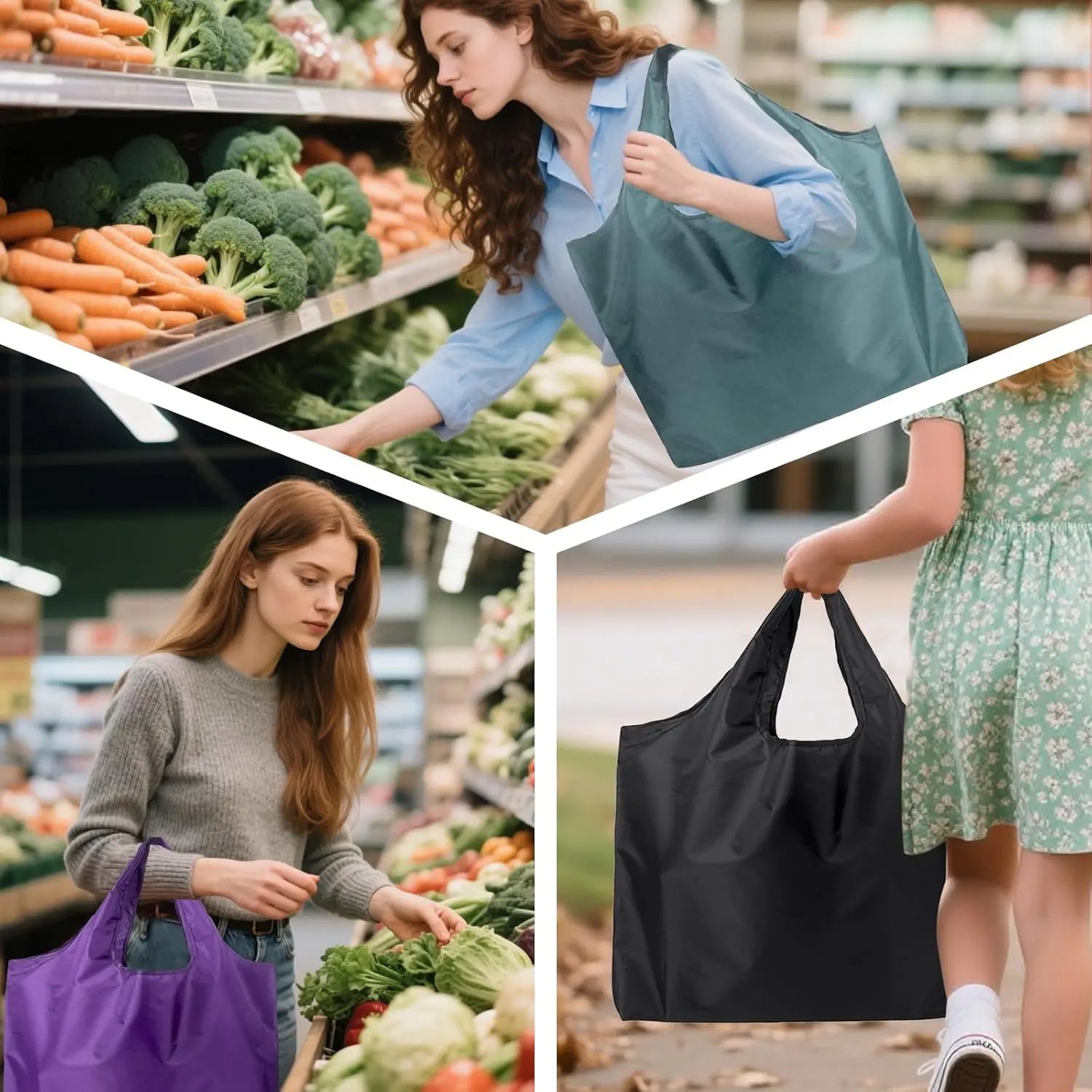Store Grocery Bags 2 Pack Large Foldable Shopping Bag Folding into Attached Elastic Bands 44x40cm Reusable Washable Wholesale Hub