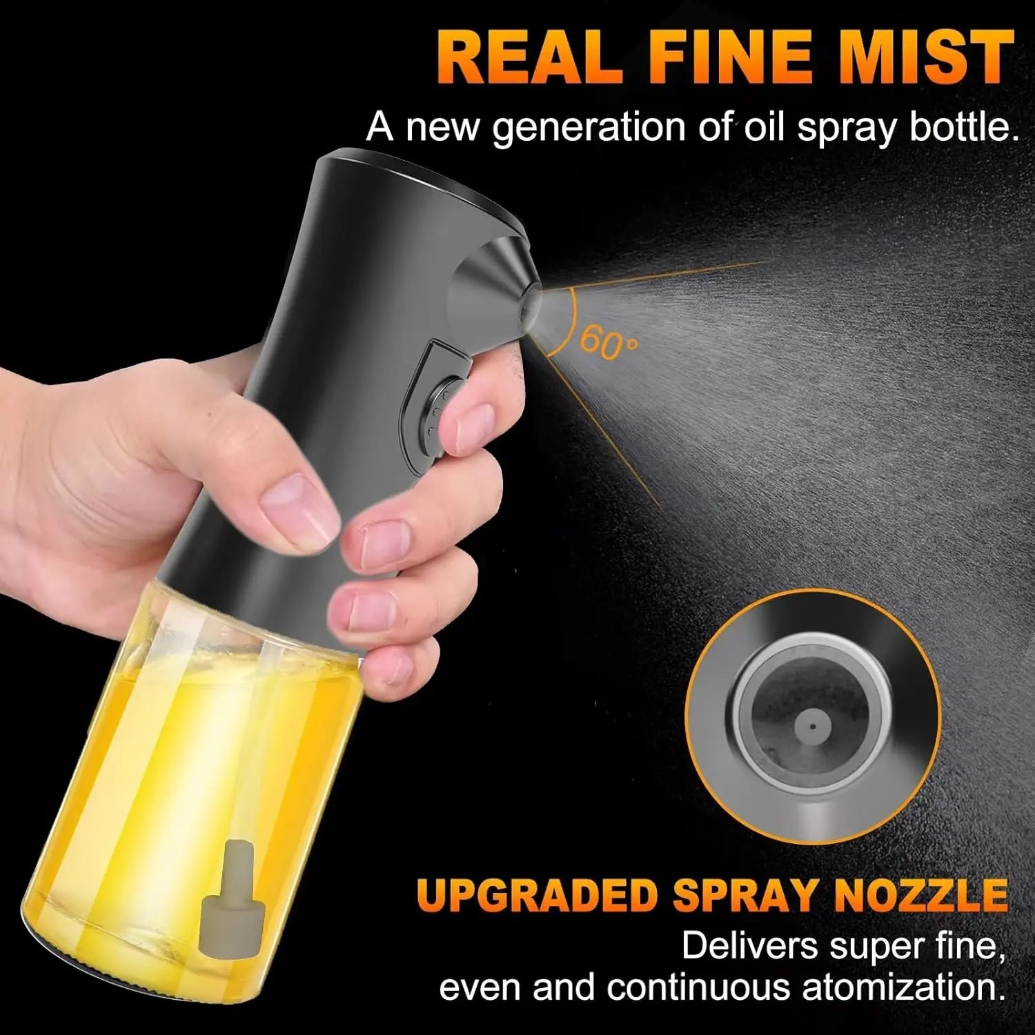 Electric Oil Sprayer for Cooking, Glass Oil Sprayer Mister, Olive Oil Spray Bottle, The Real Oil Mister for Salads, Baking, Grilling, and Ideal for Air Fryers, Black Wholesale Hub
