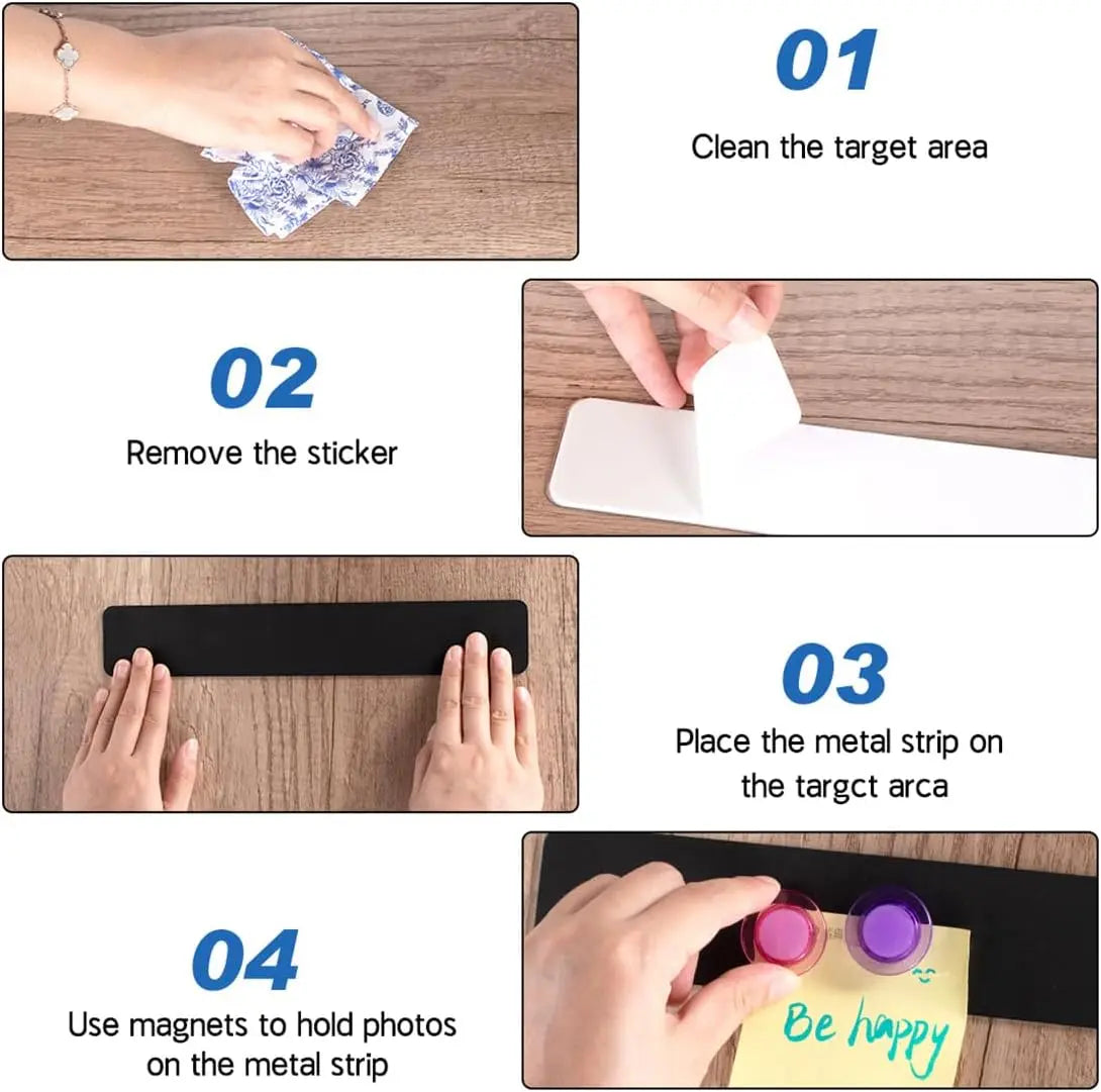 Magnetic Bulletin Board 6PCS Frameless Iron Board Strips Memo Board Bar Adhesive Backing Stainless Whiteboard Strips with 20PCS Magnet for Classroom Office Kitchen Wholesale Hub