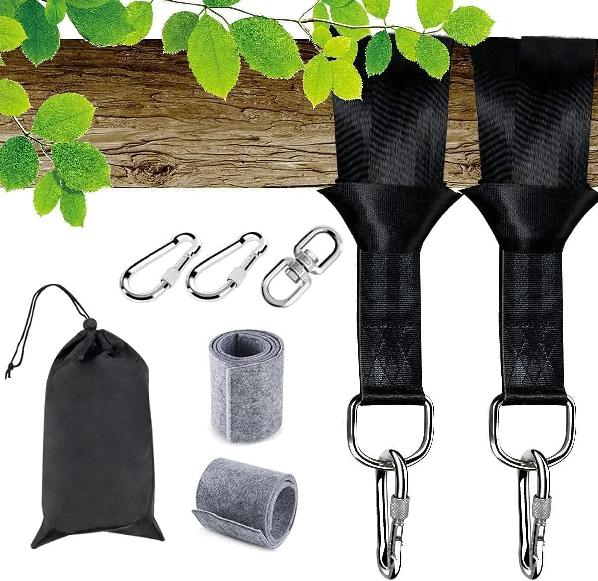 Tree Swing Straps Hanging Kit Holds 2200 lbs, 5FT Swing Straps 2 Pack Tree Protector Mats with 2 Safety Heavy Duty Carabiner & 1 Stainless Steel Swivel, Carry Bag Included, Perfect for Hammocks & Most Swing Seats Wholesale Hub