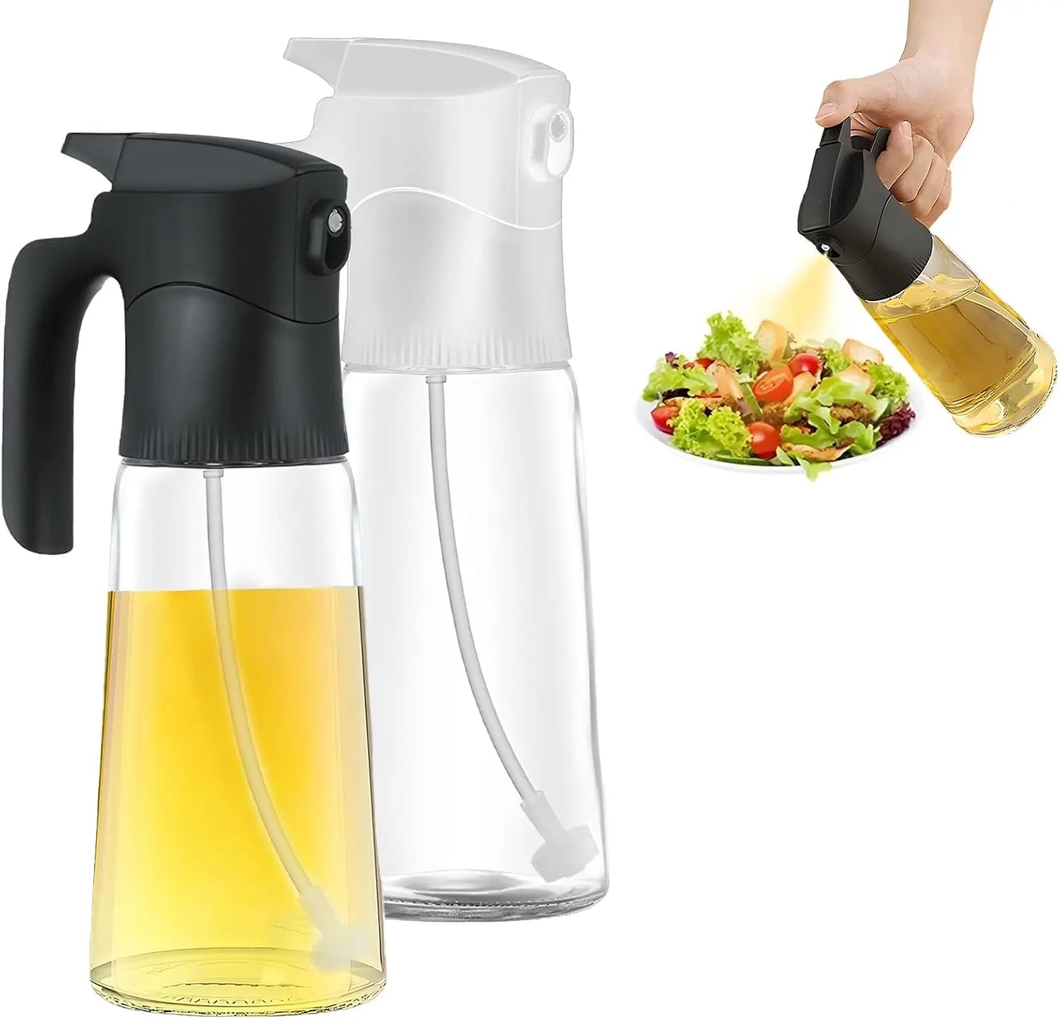 2 Pcs Oil Sprayer for Cooking, 300 ml Olive Oil Dispenser, Glass Oil Spray Bottle with Scale for Kitchen, Salad, Barbecue, Baking (Black & White) Wholesale Hub
