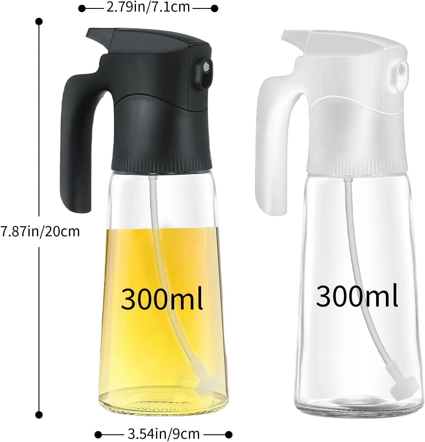 2 Pcs Oil Sprayer for Cooking, 300 ml Olive Oil Dispenser, Glass Oil Spray Bottle with Scale for Kitchen, Salad, Barbecue, Baking (Black & White) Wholesale Hub