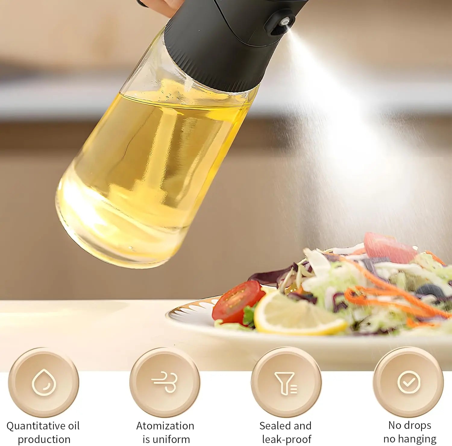 2 Pcs Oil Sprayer for Cooking, 300 ml Olive Oil Dispenser, Glass Oil Spray Bottle with Scale for Kitchen, Salad, Barbecue, Baking (Black & White) Wholesale Hub
