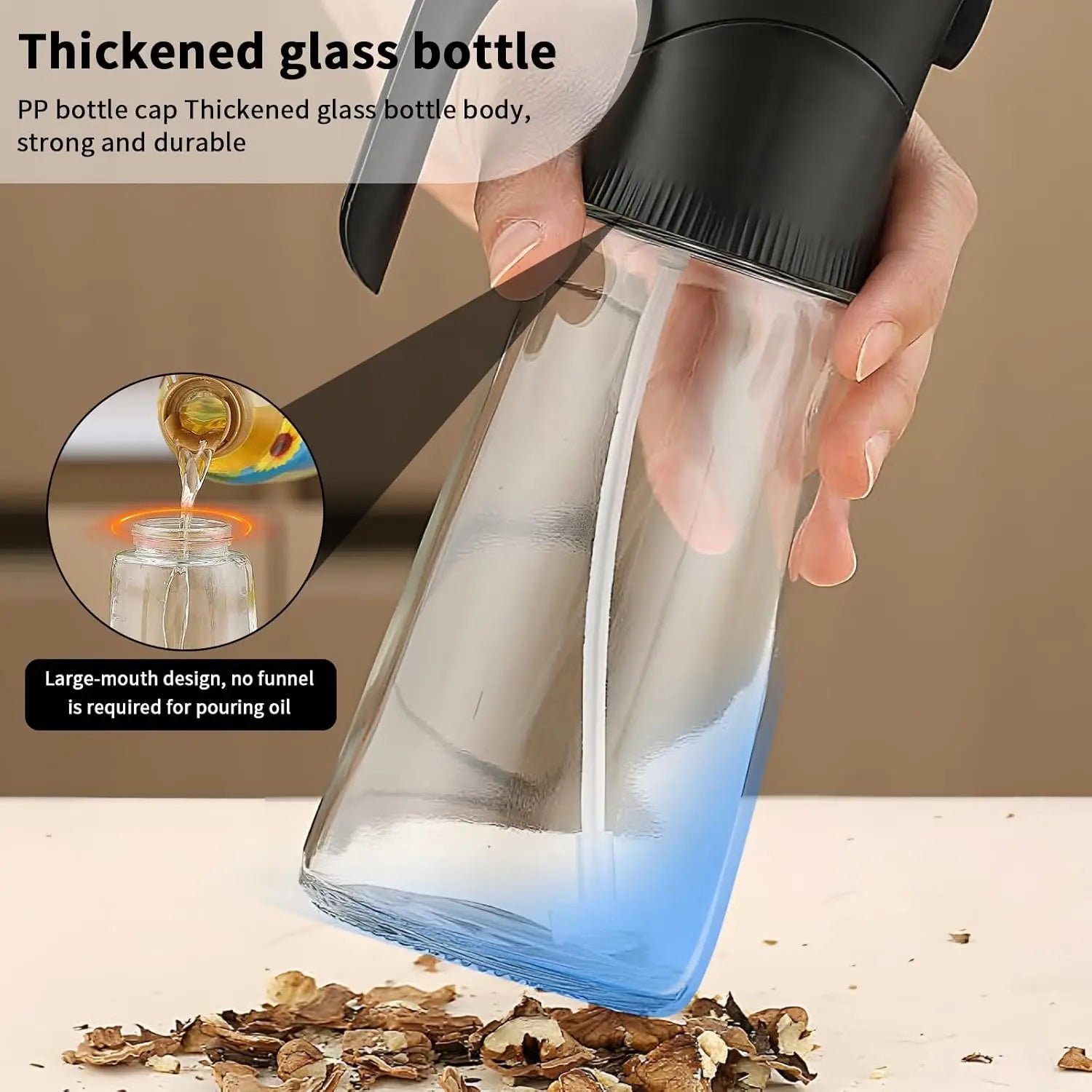 2 Pcs Oil Sprayer for Cooking, 300 ml Olive Oil Dispenser, Glass Oil Spray Bottle with Scale for Kitchen, Salad, Barbecue, Baking (Black & White) Wholesale Hub