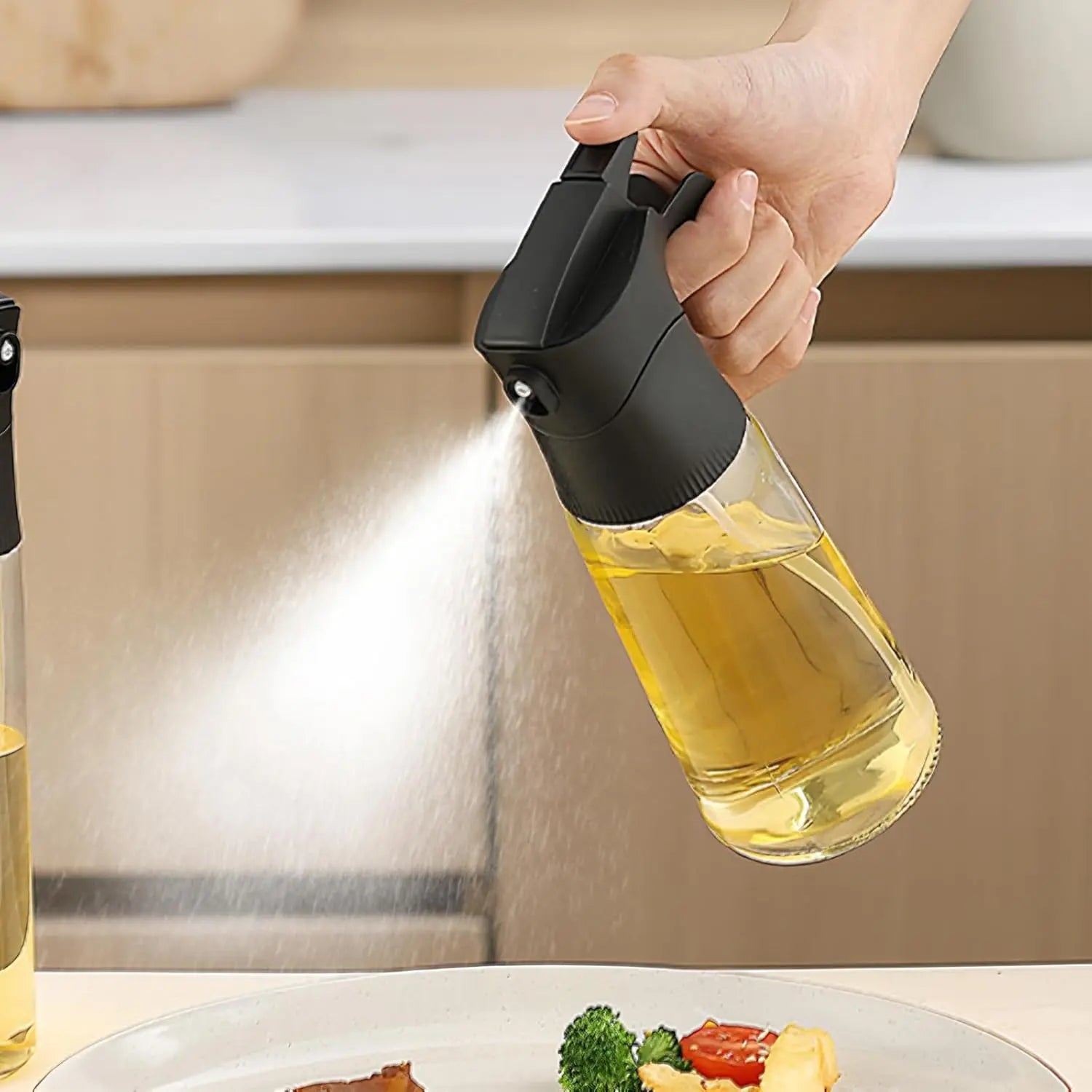 2 Pcs Oil Sprayer for Cooking, 300 ml Olive Oil Dispenser, Glass Oil Spray Bottle with Scale for Kitchen, Salad, Barbecue, Baking (Black & White) Wholesale Hub