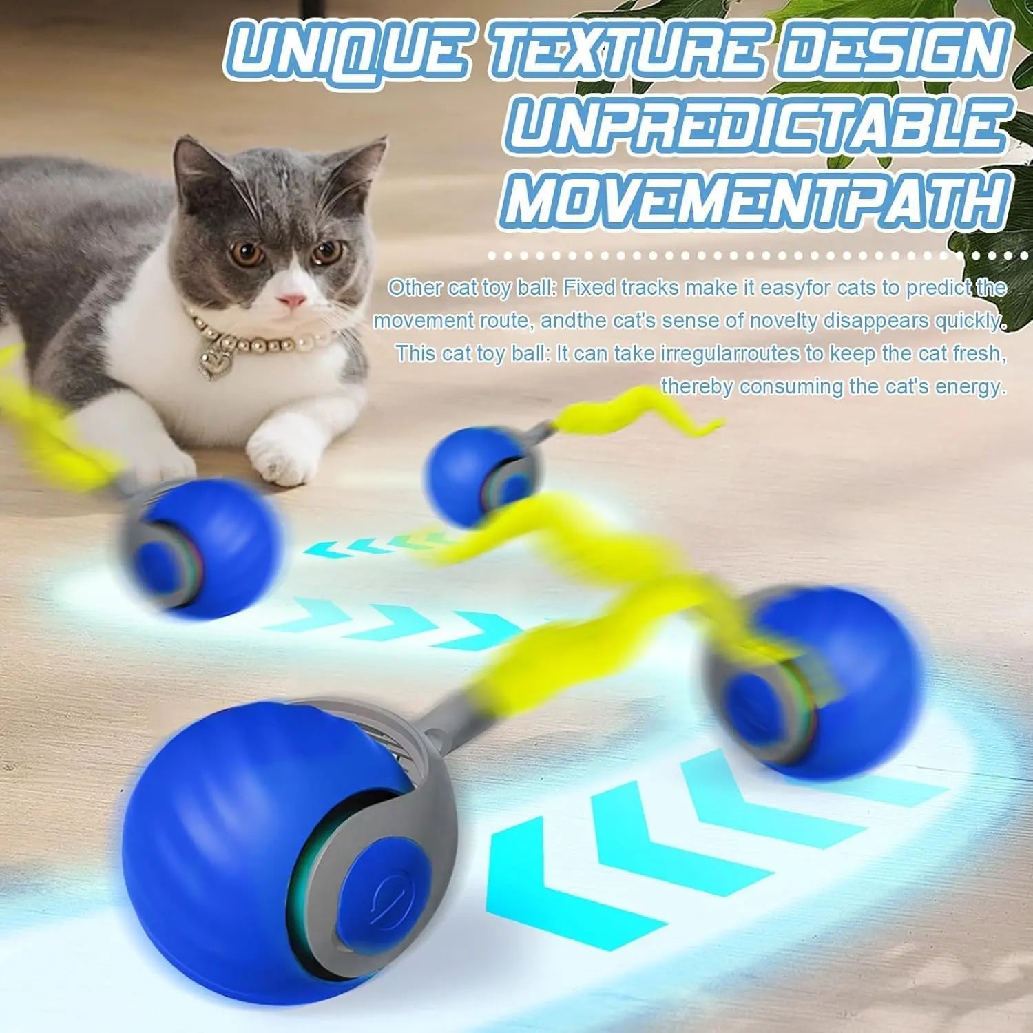 Speedy Ball with Tail Cat Toy, Smart Interactive Toy for Bored Indoor Cats 2 Speeds, Automatic Cat Rolling Ball 2.0 Enrichment Toys, USB Rechargeable Cat Ball,Motion Activated (Blue) Wholesale Hub