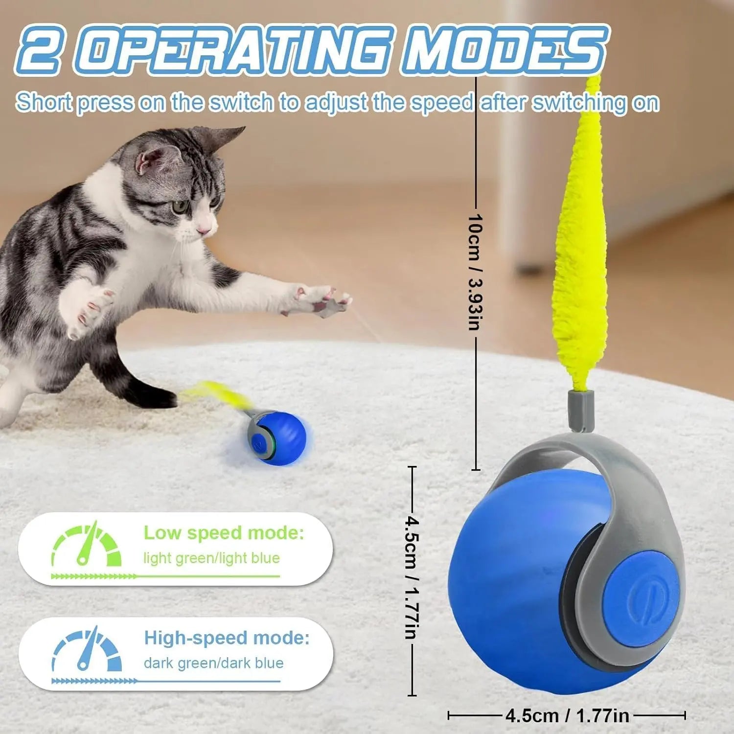 Speedy Ball with Tail Cat Toy, Smart Interactive Toy for Bored Indoor Cats 2 Speeds, Automatic Cat Rolling Ball 2.0 Enrichment Toys, USB Rechargeable Cat Ball,Motion Activated (Blue) Wholesale Hub