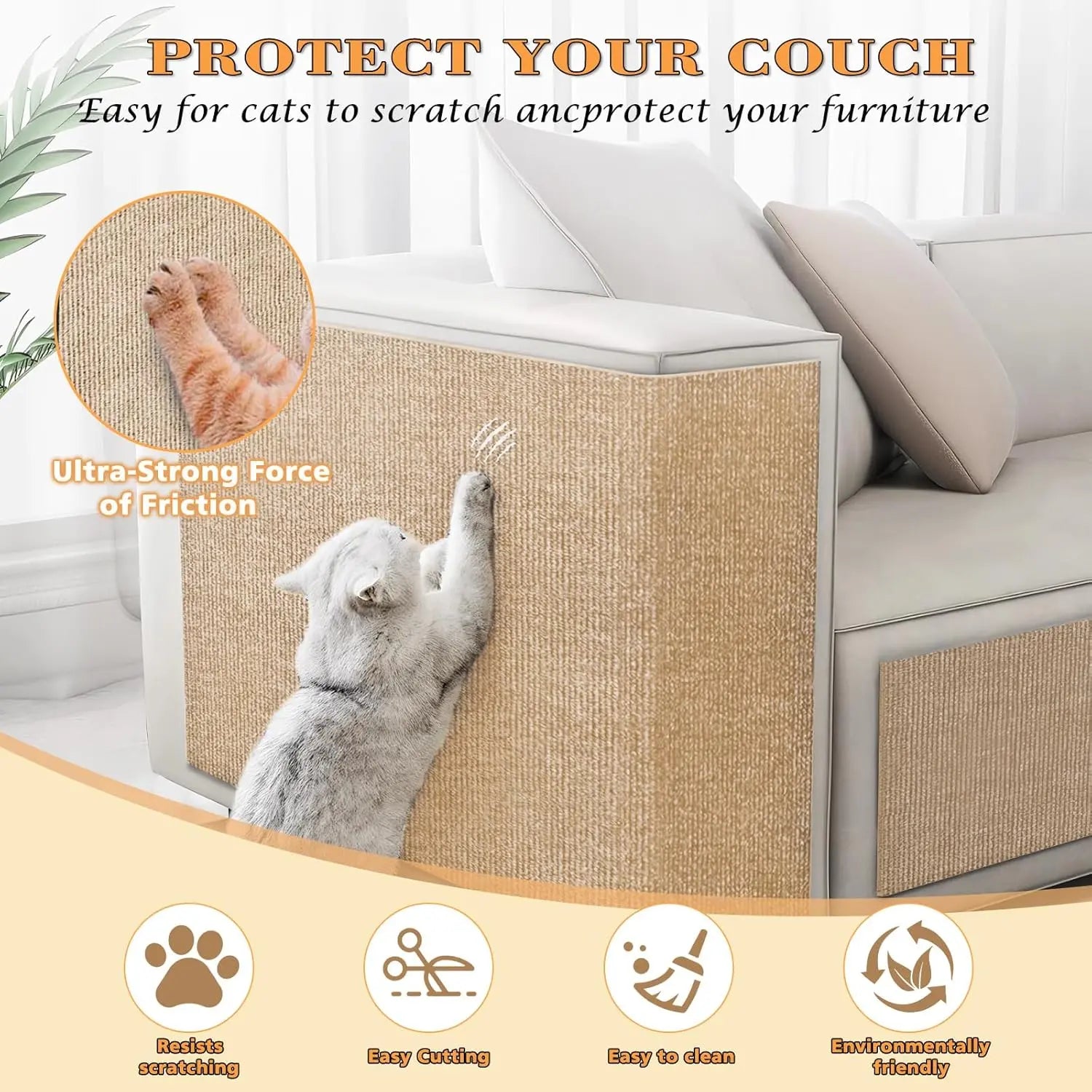 Cat Scratching Carpet,15.8"x78.7"Cat Climbing Pad,Self-Adhesive Cat Scratch Mat,Sticky Scratch Wall Mat, Furniture Protector for Floor Couch Sofa Door Corner(Khaki) Wholesale Hub