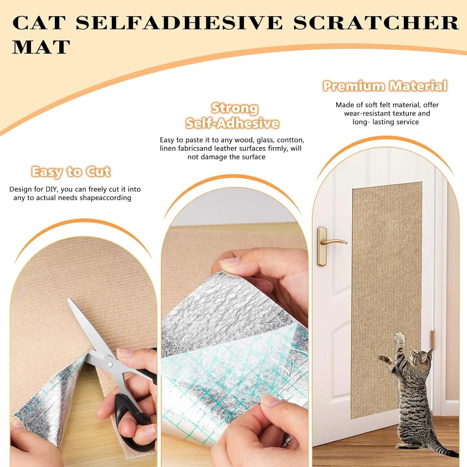 Cat Scratching Carpet,15.8"x78.7"Cat Climbing Pad,Self-Adhesive Cat Scratch Mat,Sticky Scratch Wall Mat, Furniture Protector for Floor Couch Sofa Door Corner(Khaki) Wholesale Hub